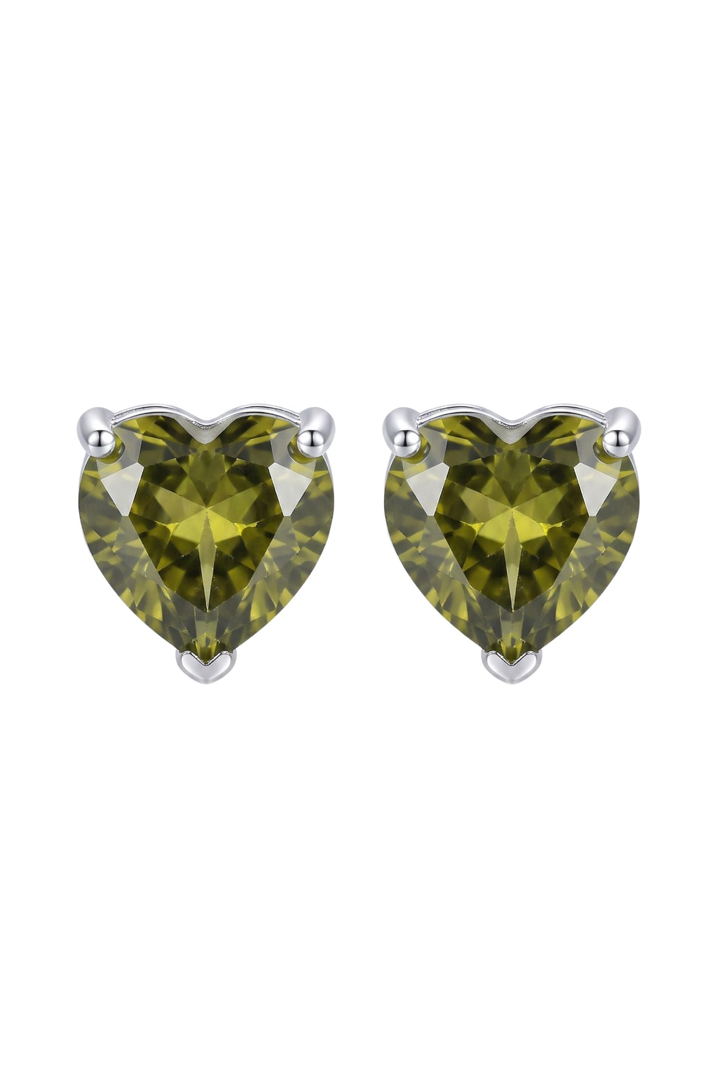 Front view of Amore Heart Peridot Stud Earrings Silver, showing bee design, peridot detailing, silver finish.