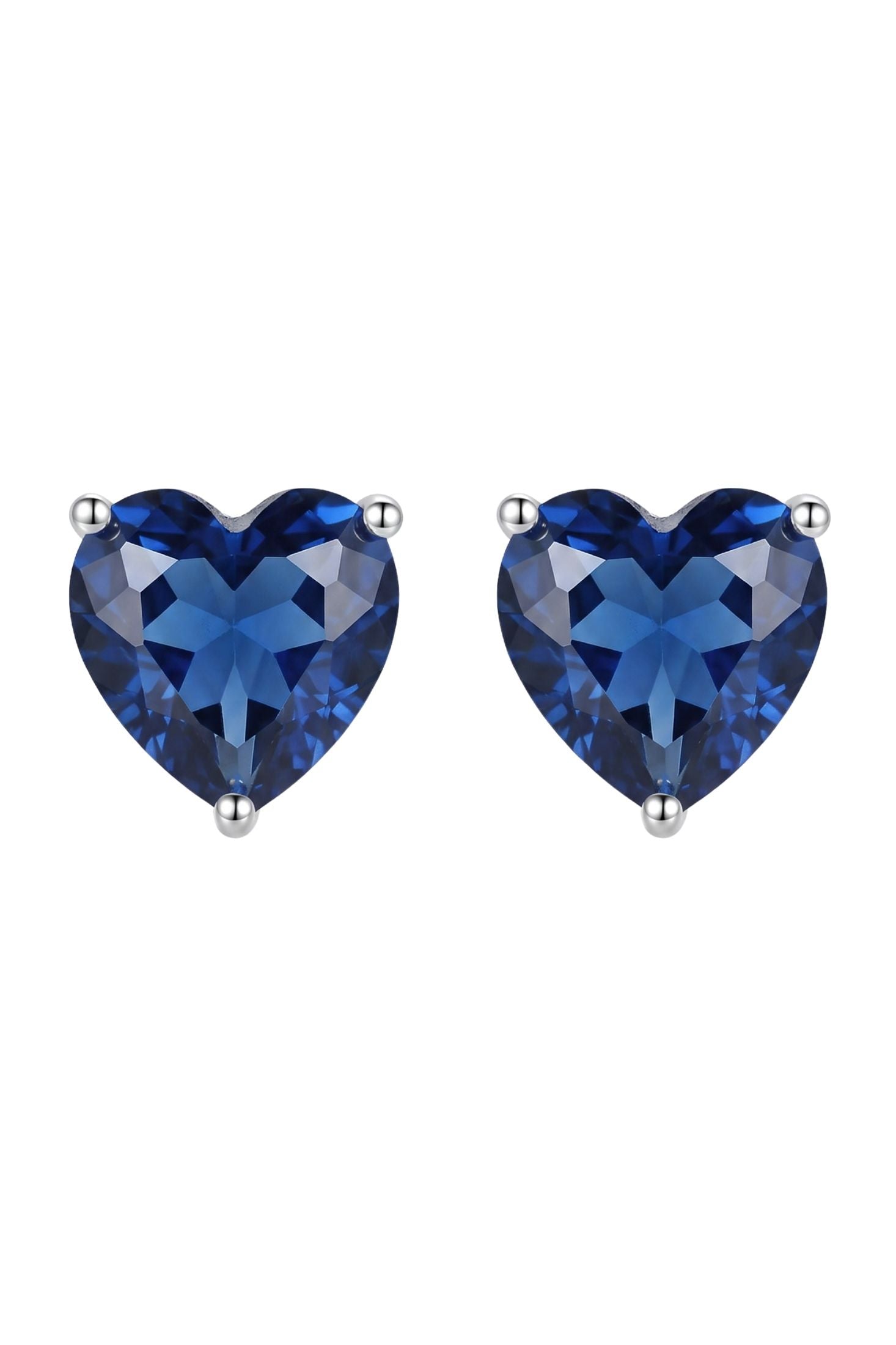 Front view of Amore Heart Sapphire Stud Earrings Silver, showing bee design, sapphire detailing, silver finish.
