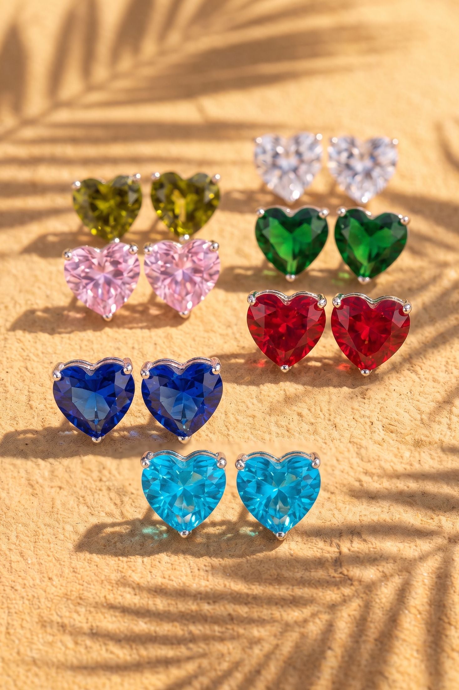 Amore Heart Garnet Stud Earrings Silver