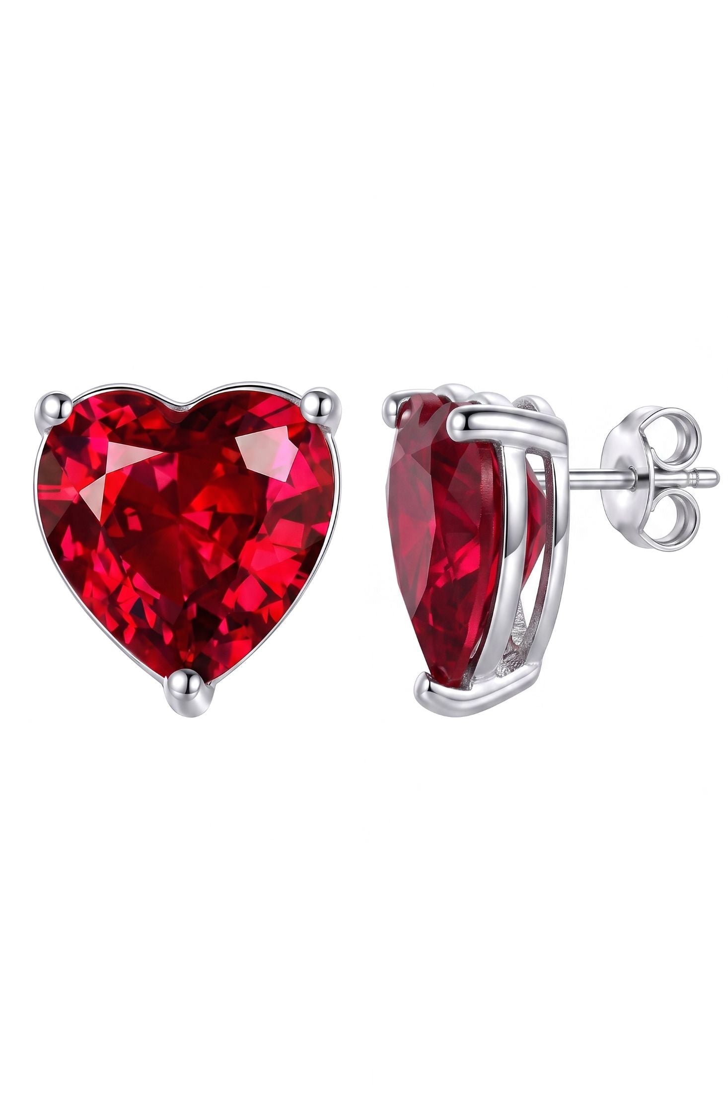 Amore Heart Garnet Stud Earrings Silver