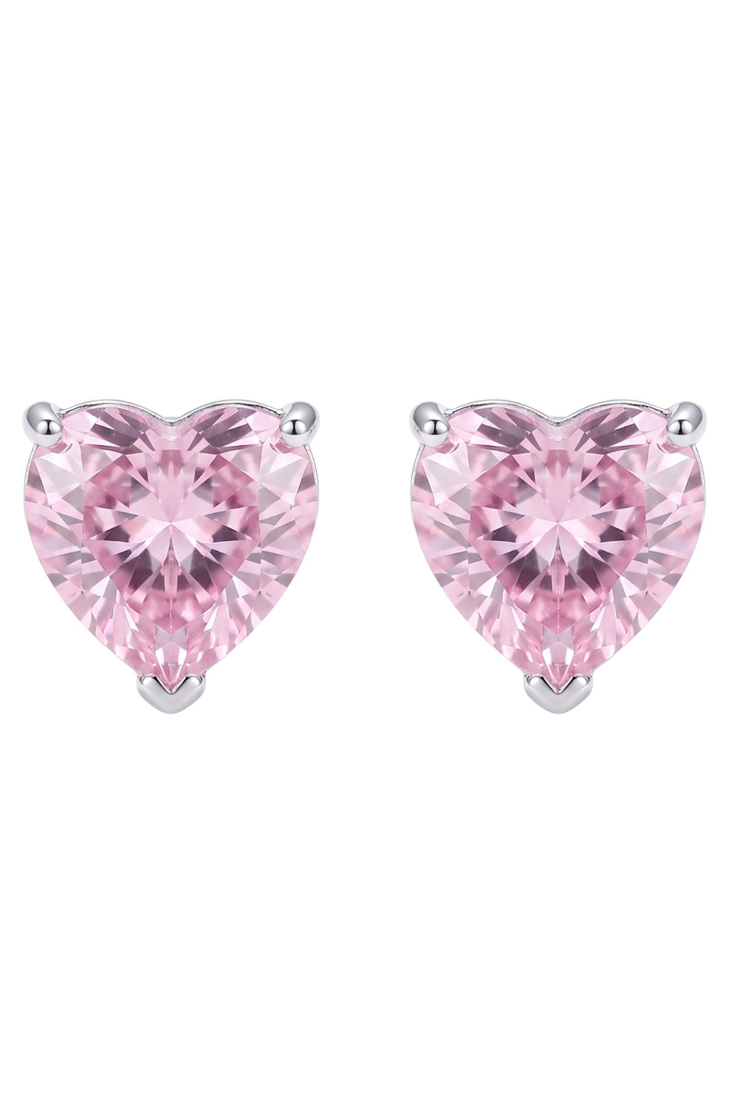 Front view of Amore Heart Morganite Stud Earrings Silver, showing heart design, silver finish.