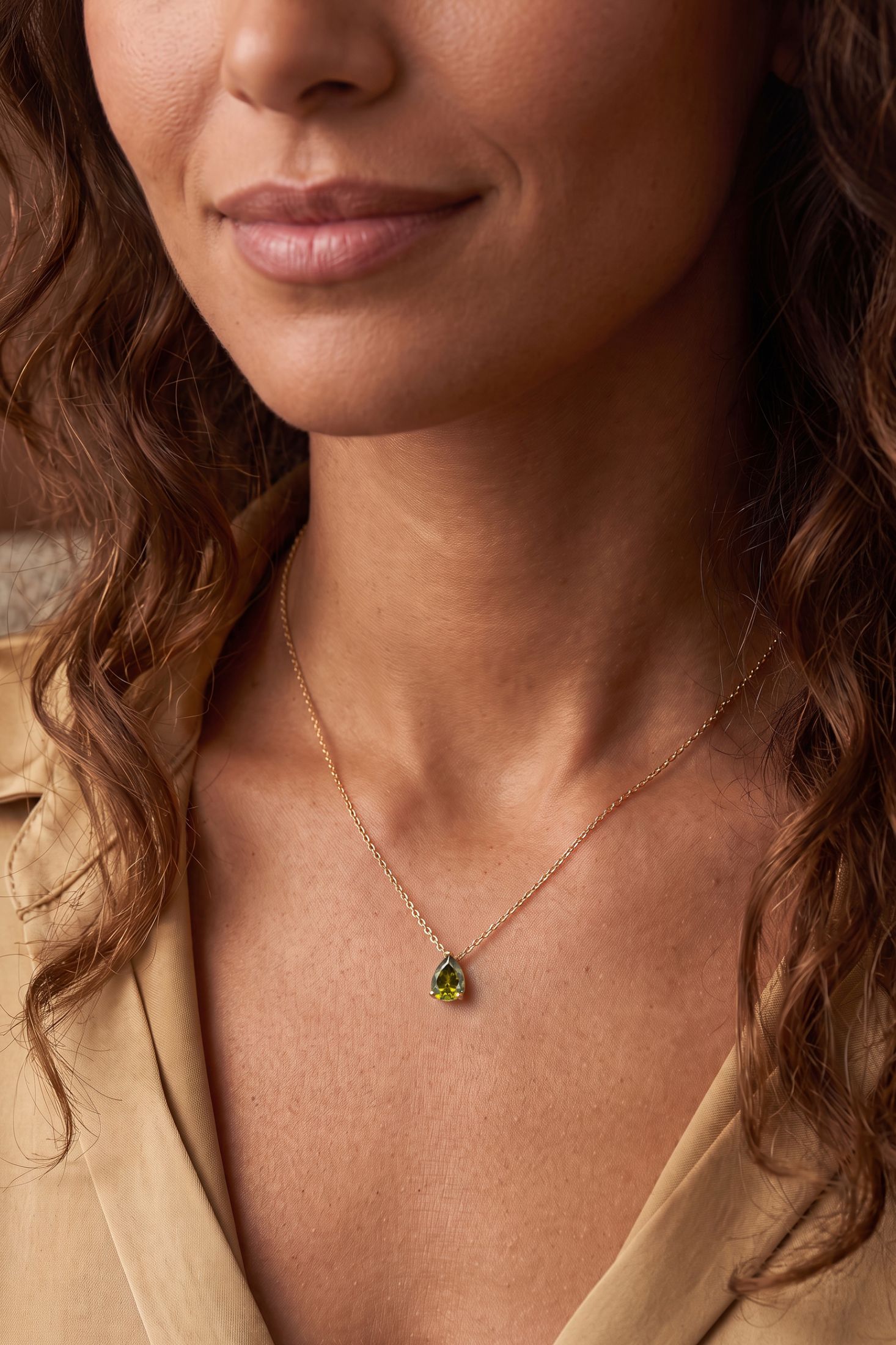 Adele Teardrop Necklace Gold Peridot