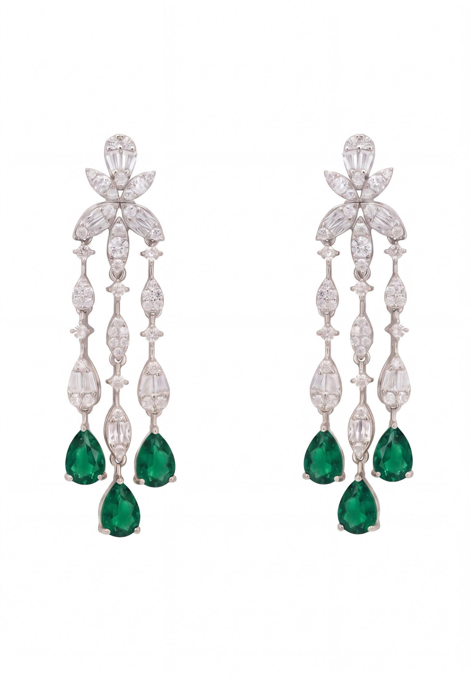 Duchess Emerald Drop Earrings Silver
