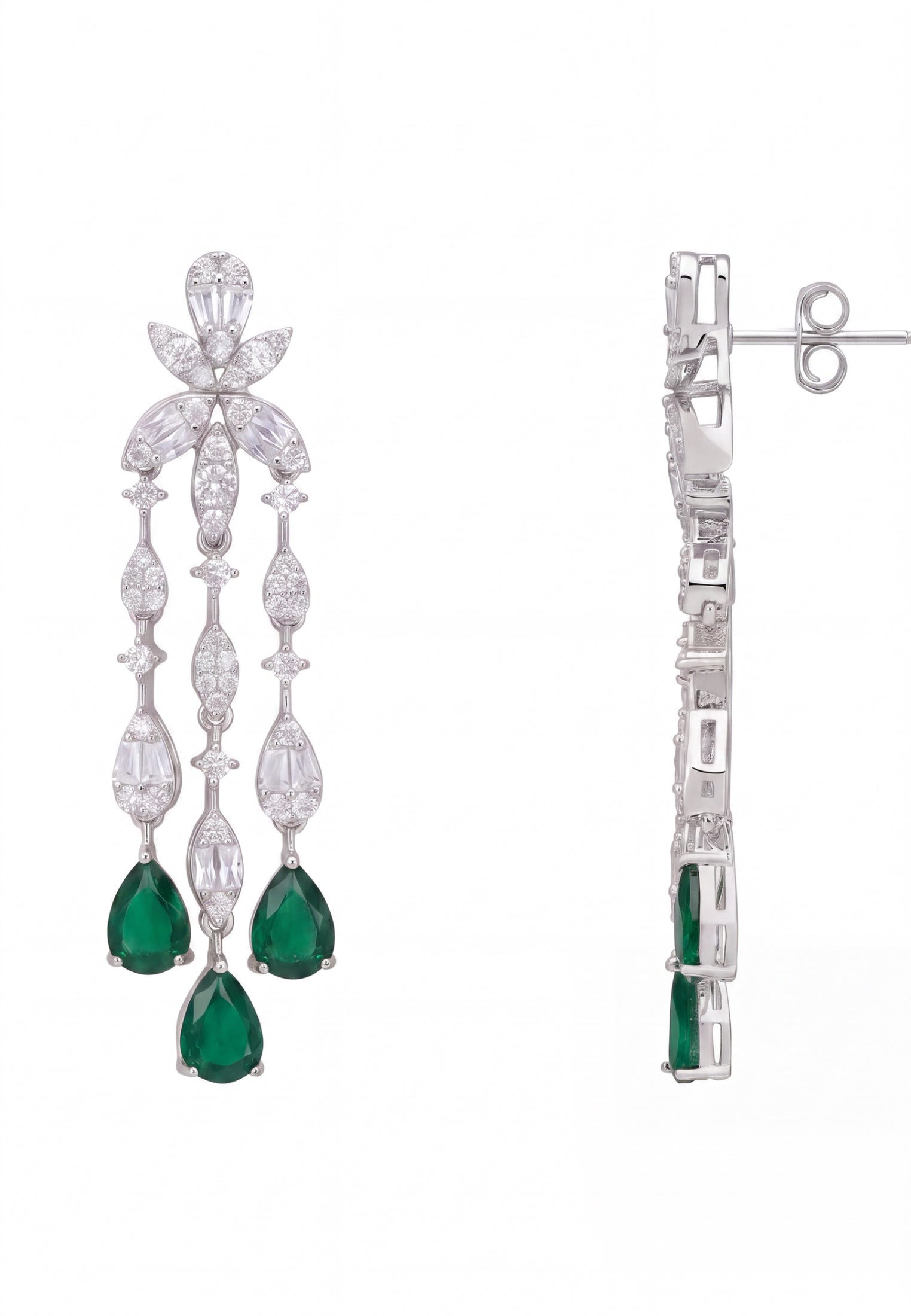 Duchess Emerald Drop Earrings Silver