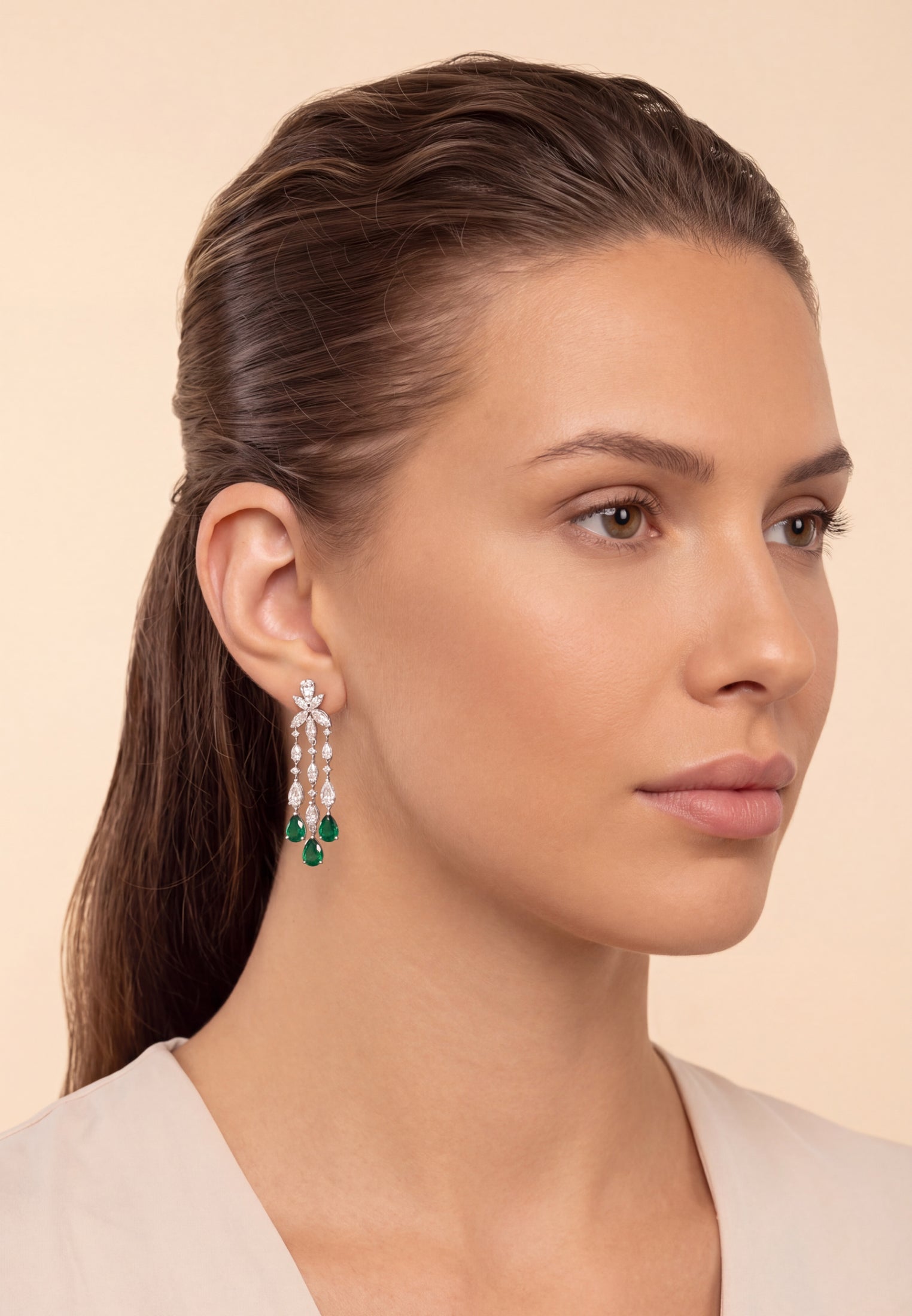Duchess Emerald Drop Earrings Silver