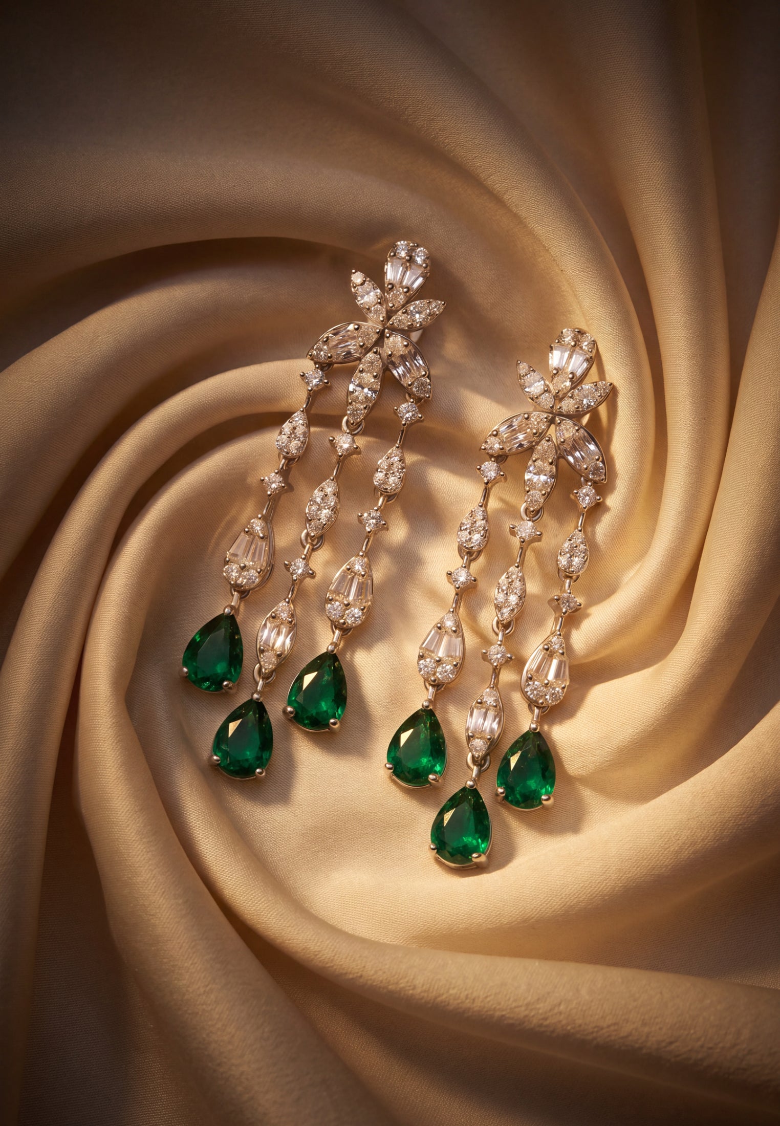 Duchess Emerald Drop Earrings Silver