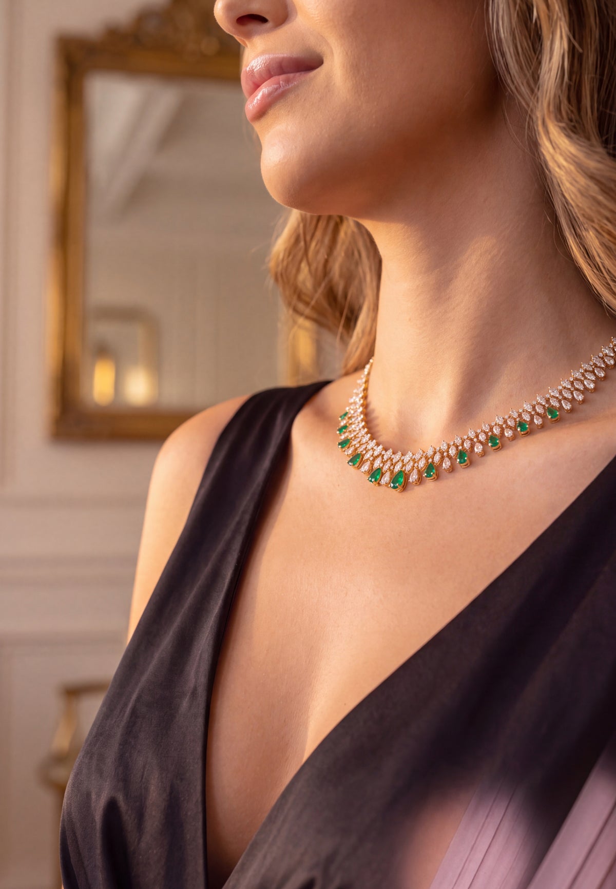 Duchess Émeraude Collier imposant Doré