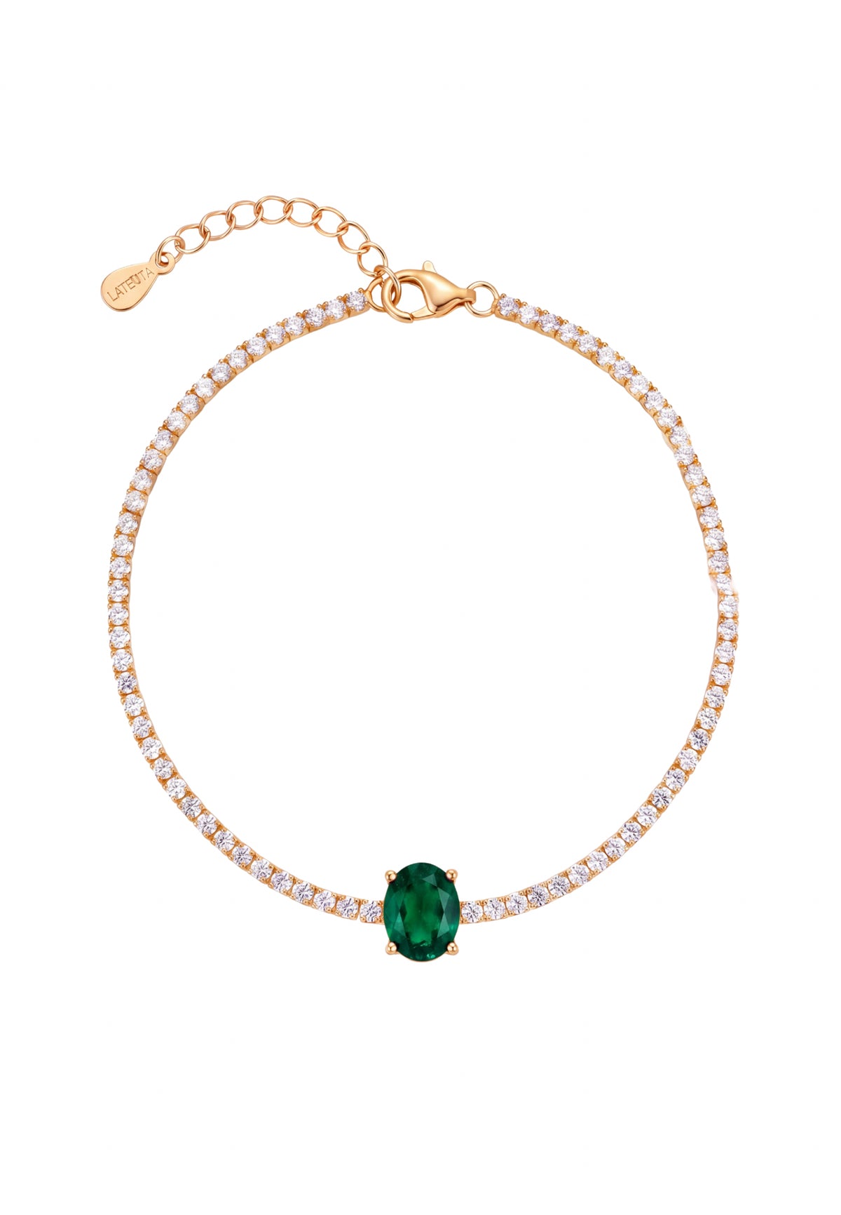 Garbo Ovale Pierre fine Bracelet tennis Émeraude Doré