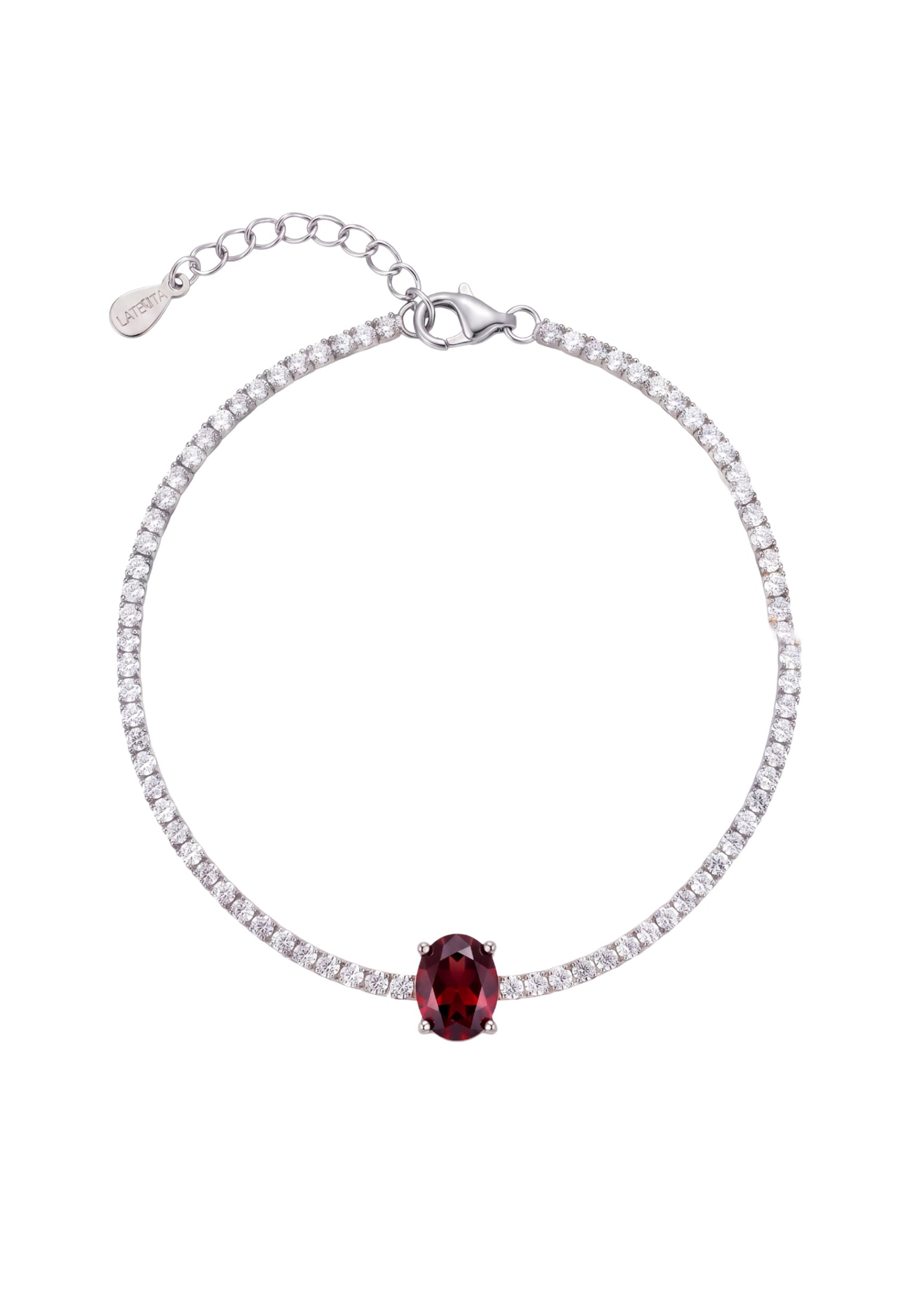 Garbo Ovale Pierre fine Bracelet tennis Rubis Argenté