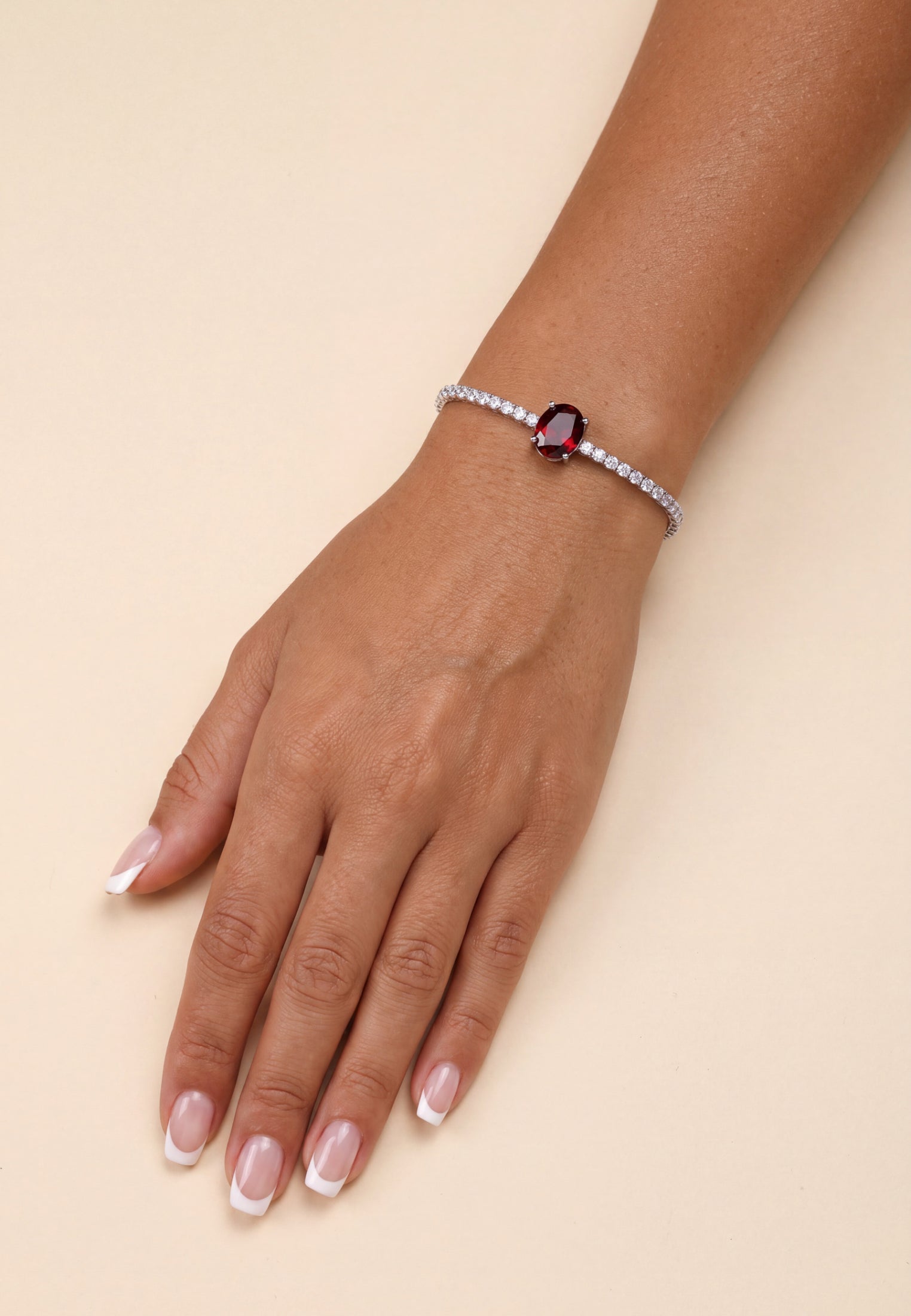 Garbo Ovale Pierre fine Bracelet tennis Rubis Argenté