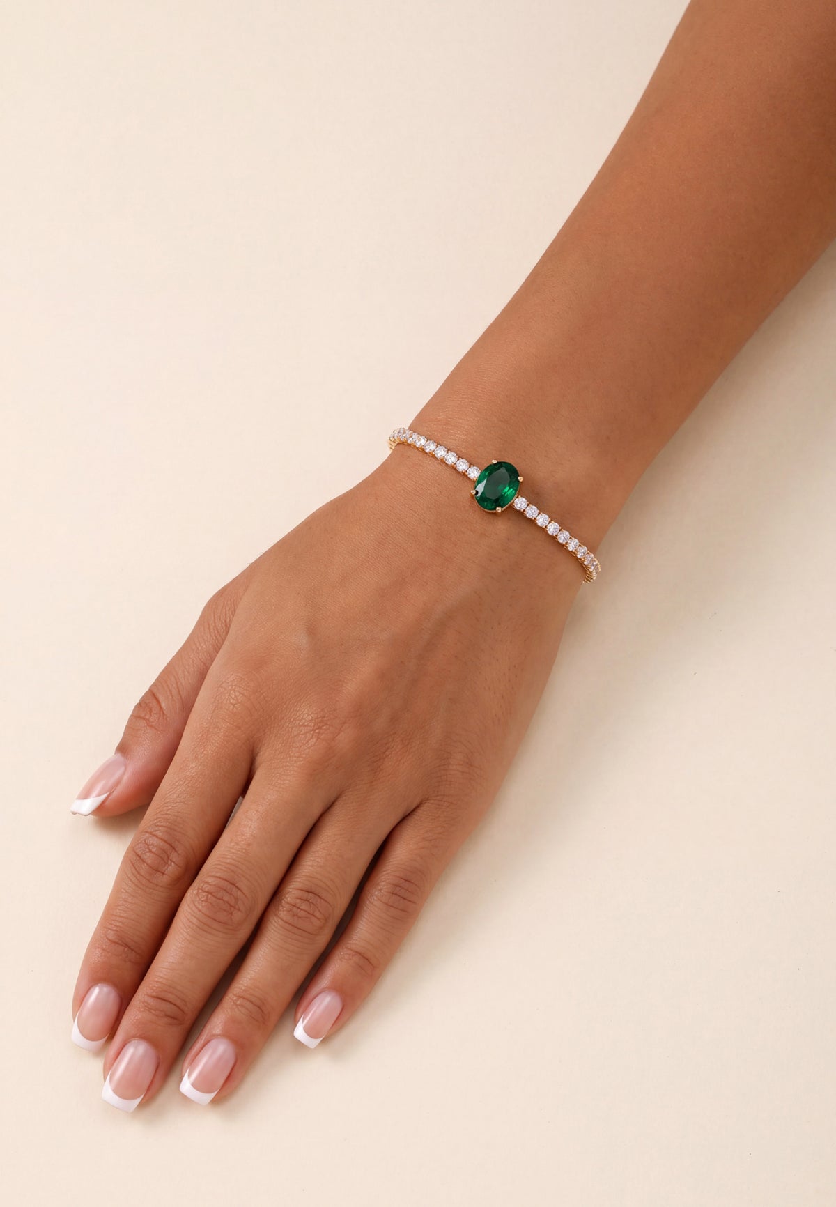 Garbo Ovale Pierre fine Bracelet tennis Émeraude Doré