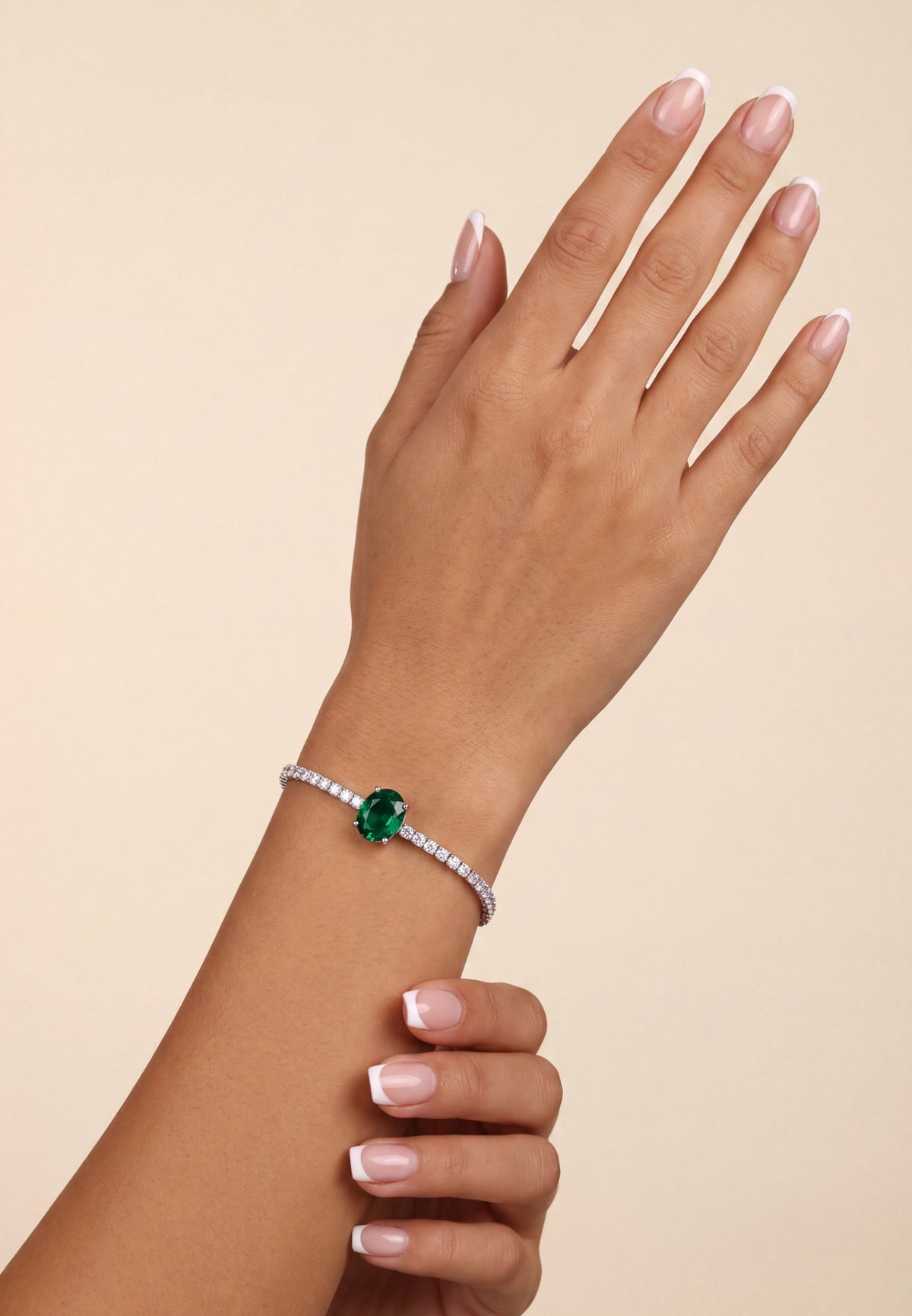 Garbo Ovale Pierre fine Bracelet tennis Émeraude Argenté