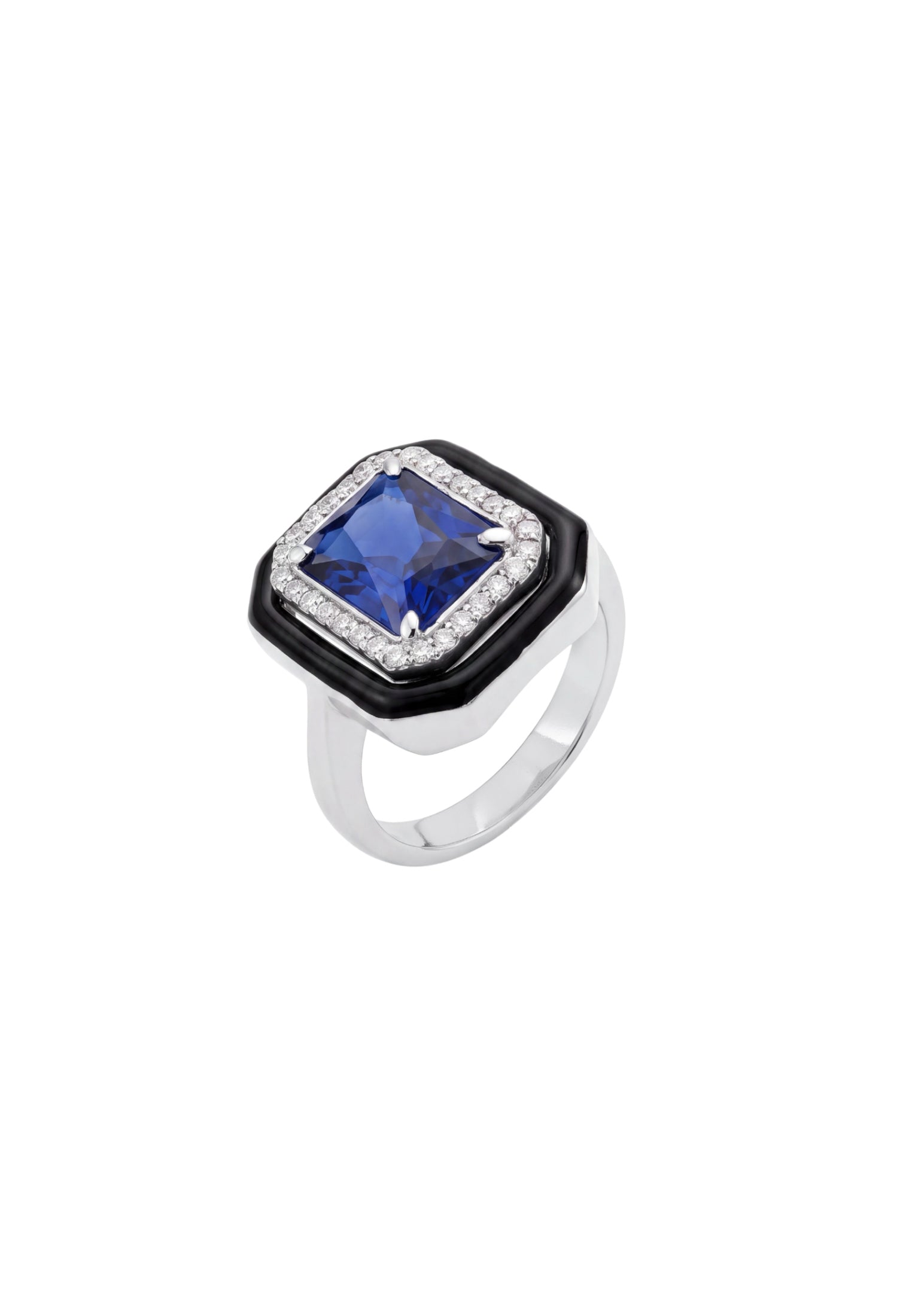 Art Deco Sapphire & Enamel Cocktail Ring Silver