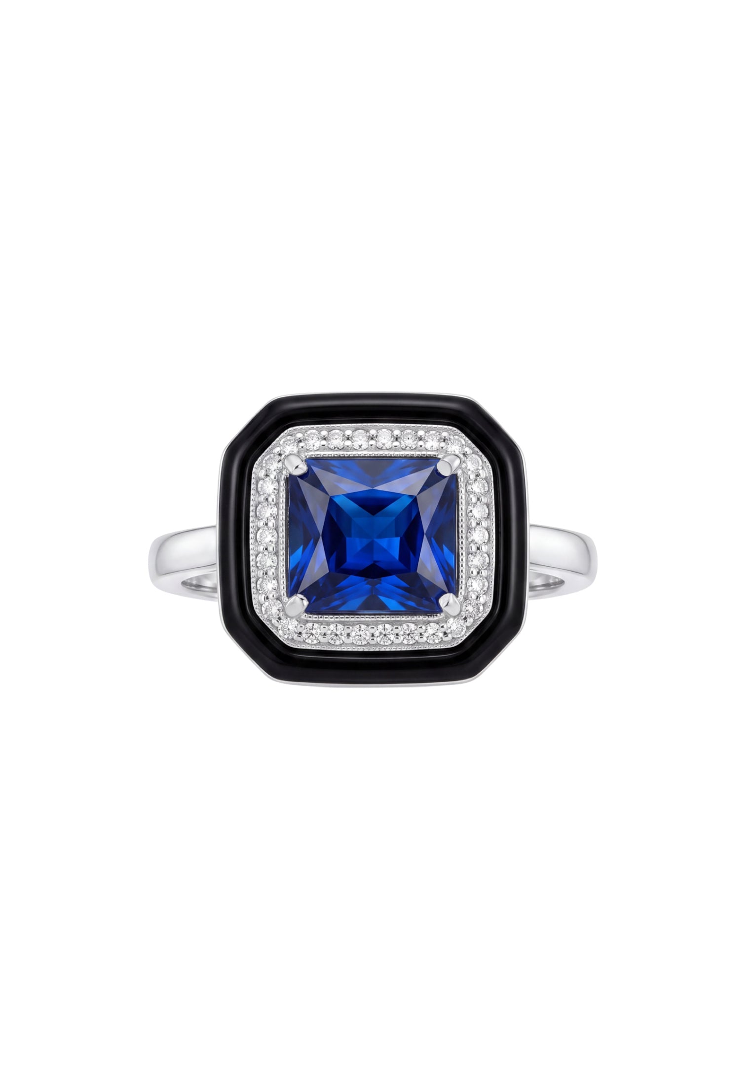 Art Deco Sapphire & Enamel Cocktail Ring Silver