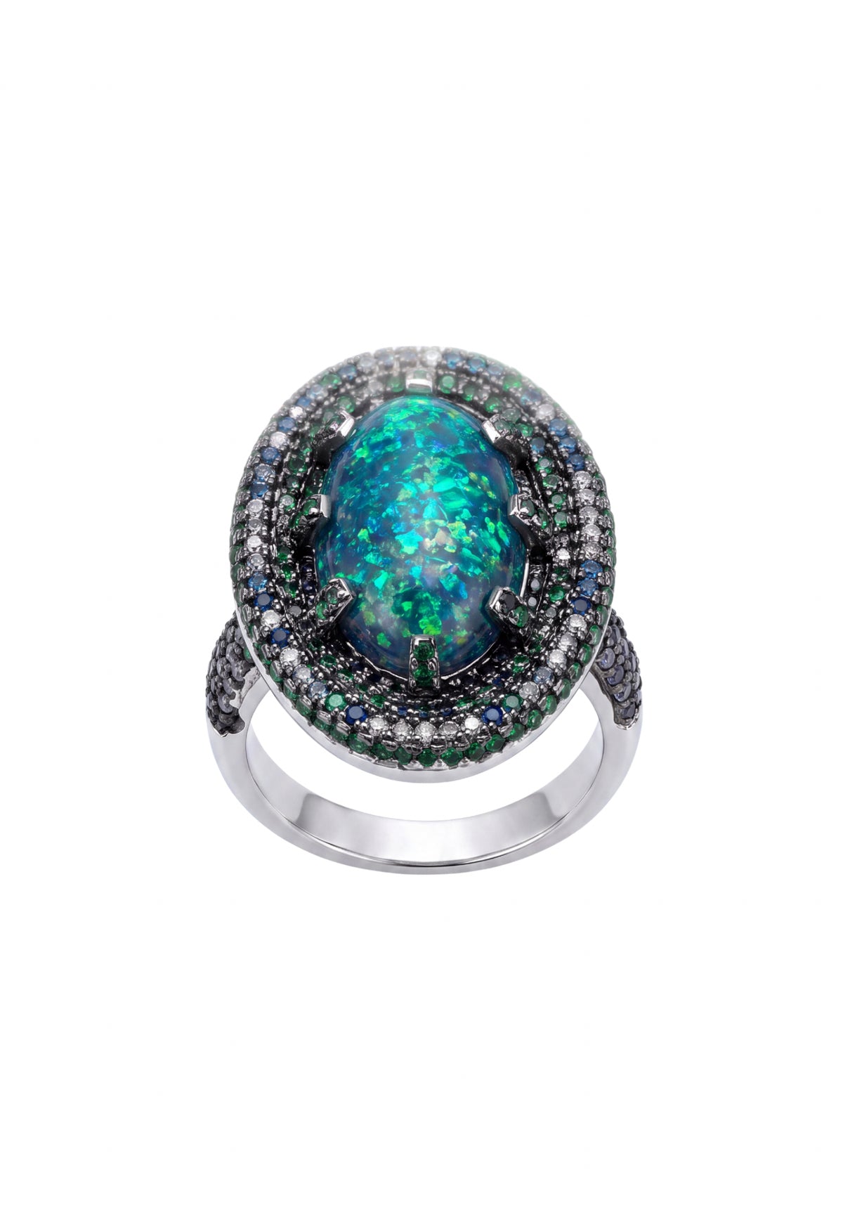 Anillo de cóctel Serafina de ópalo verde con plata