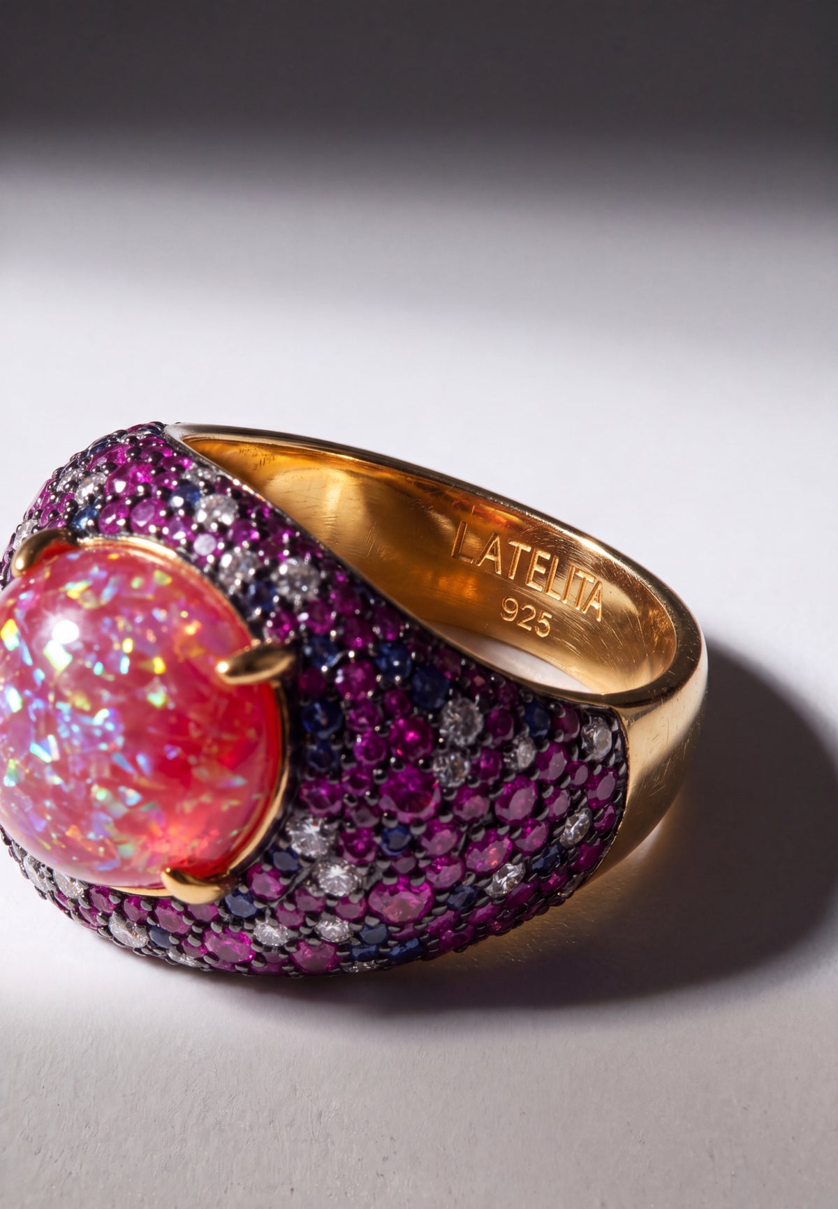 Esmeralda Pink Opal Cocktail Ring Gold
