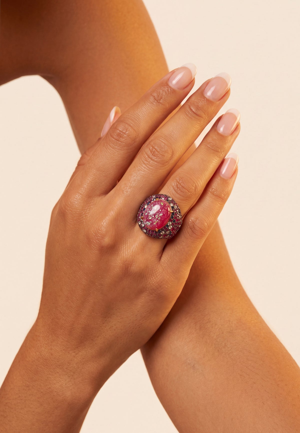Esmeralda Pink Opal Cocktail Ring Gold