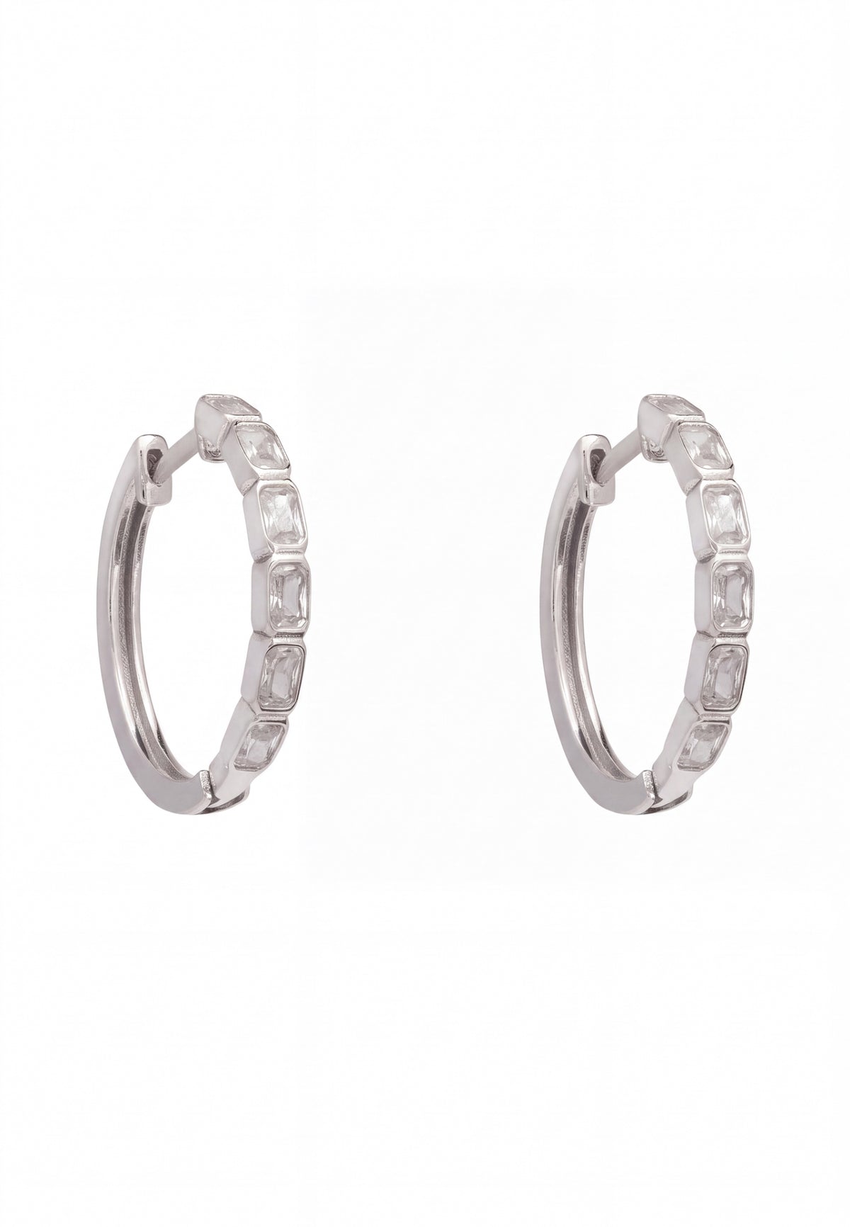 Classic Baguette Hoop Earrings Silver