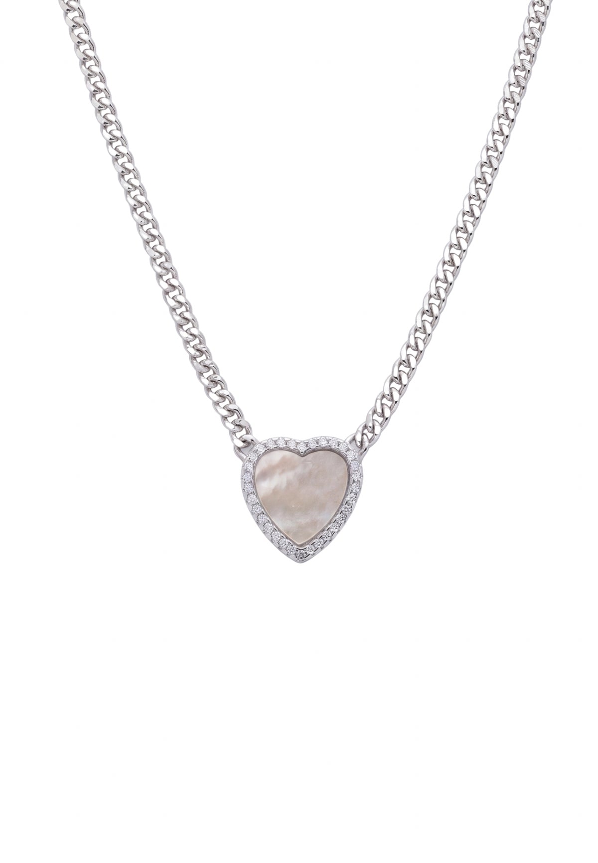 Heart Mother Of Pearl Necklace Silver