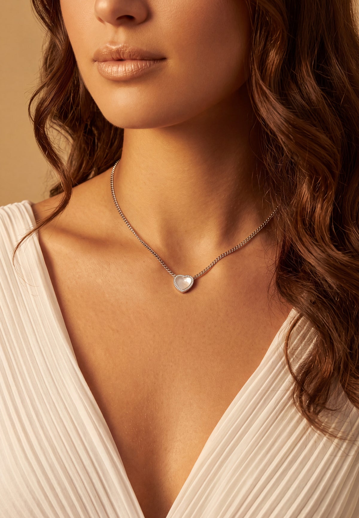 Heart Mother Of Pearl Necklace Silver