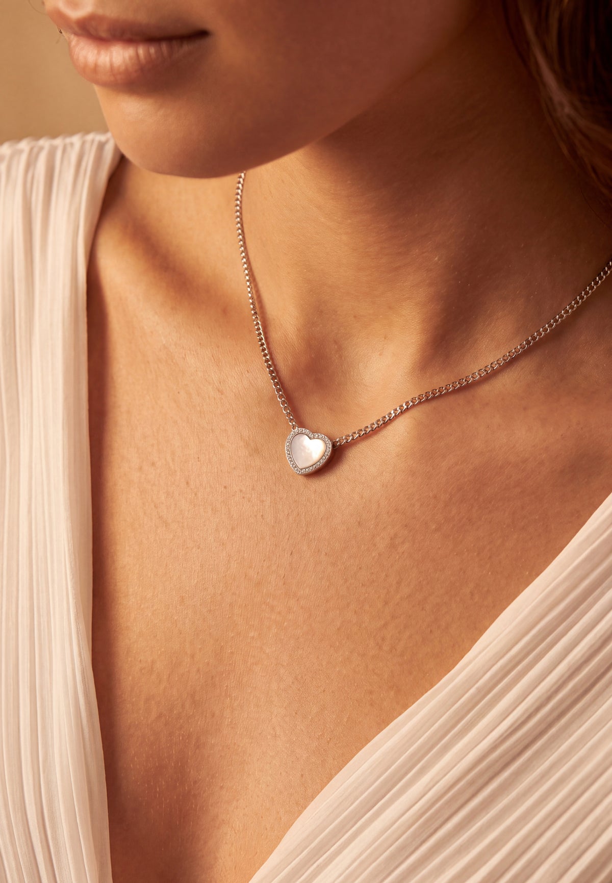 Heart Mother Of Pearl Necklace Silver