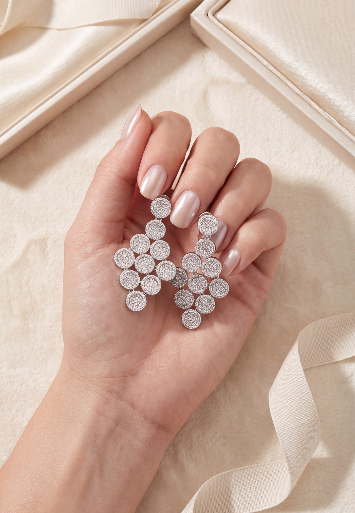 Mirage Disc Cascading Drop Earrings Silver