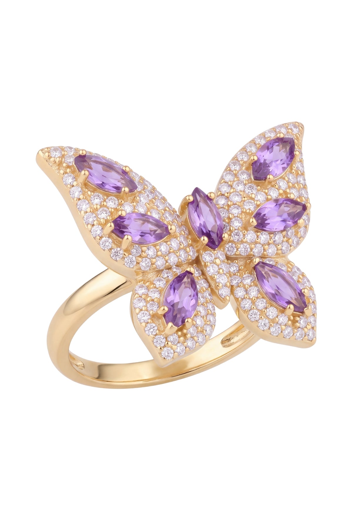 Pandora Butterfly Cocktail Ring Amethyst Gold