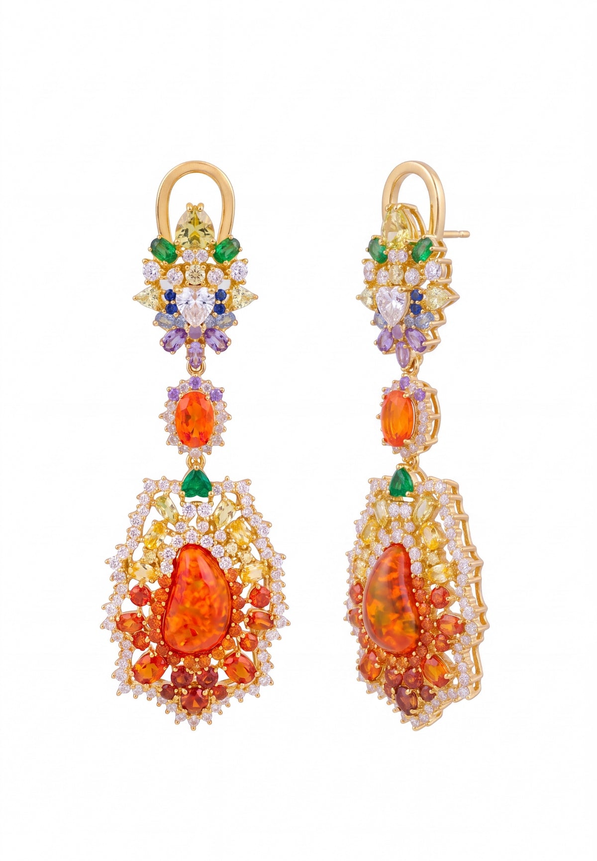 Frida Fire Opal Rainbow Drop Earrings Gold