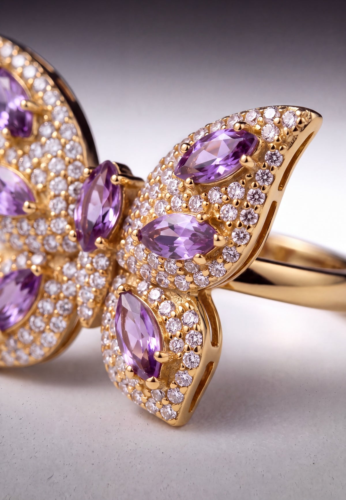 Pandora Butterfly Cocktail Ring Amethyst Gold