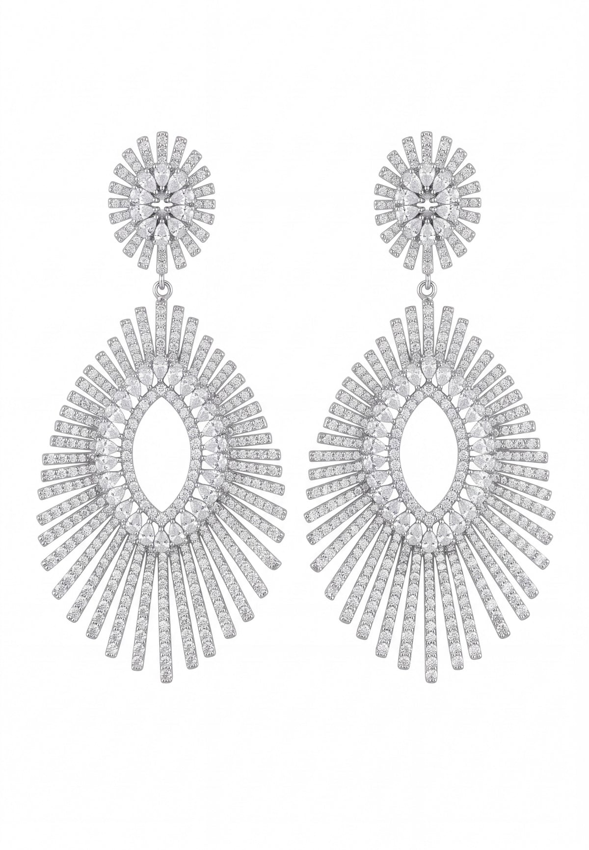 Geometria Sunburst Statement Drop Earrings Silver