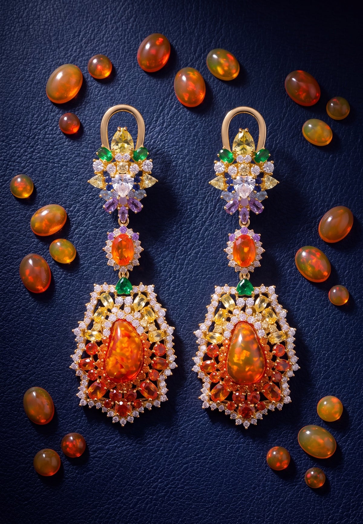 Frida Fire Opal Rainbow Drop Earrings Gold