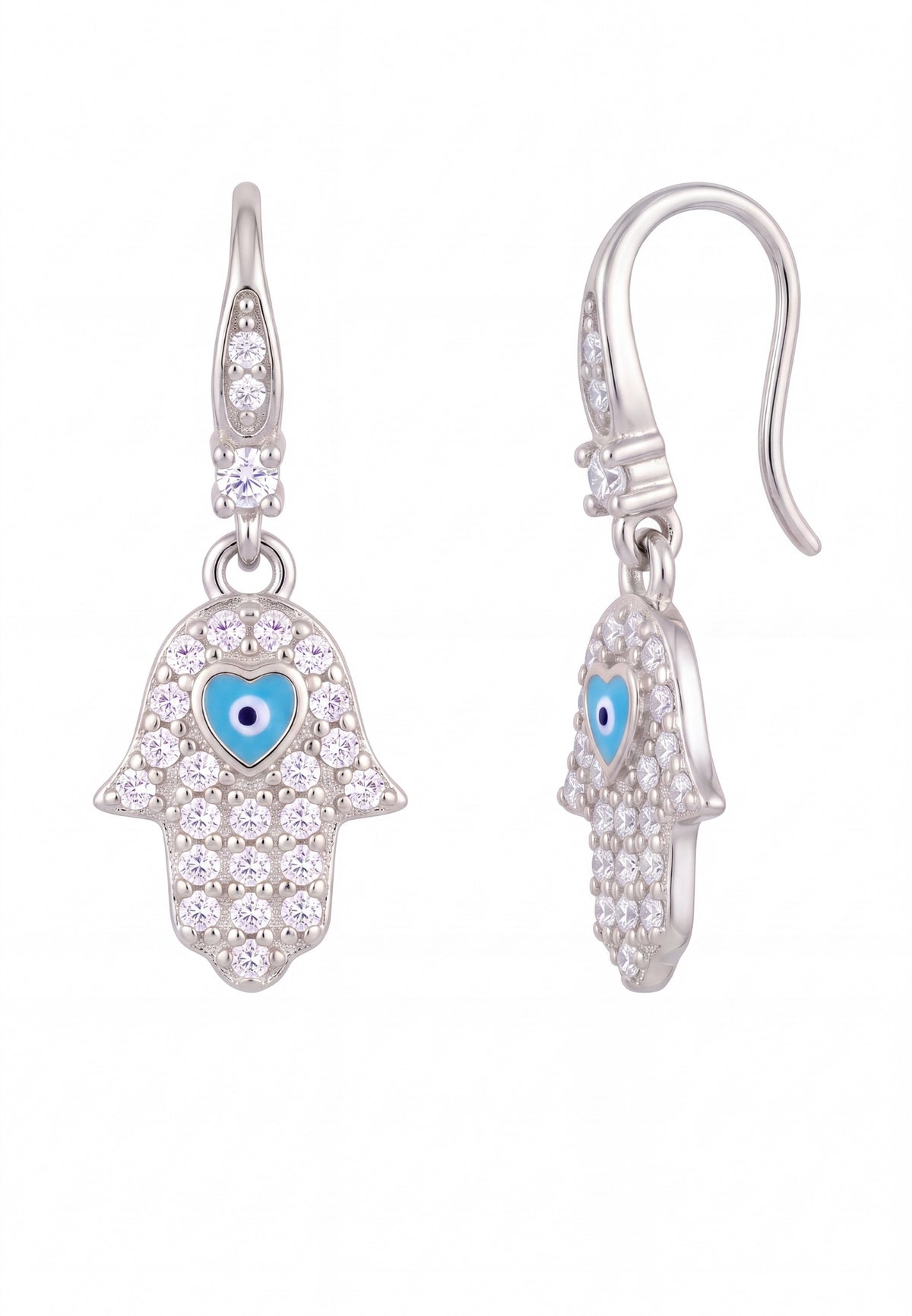 Hamsa Hand Drop Earrings Silver
