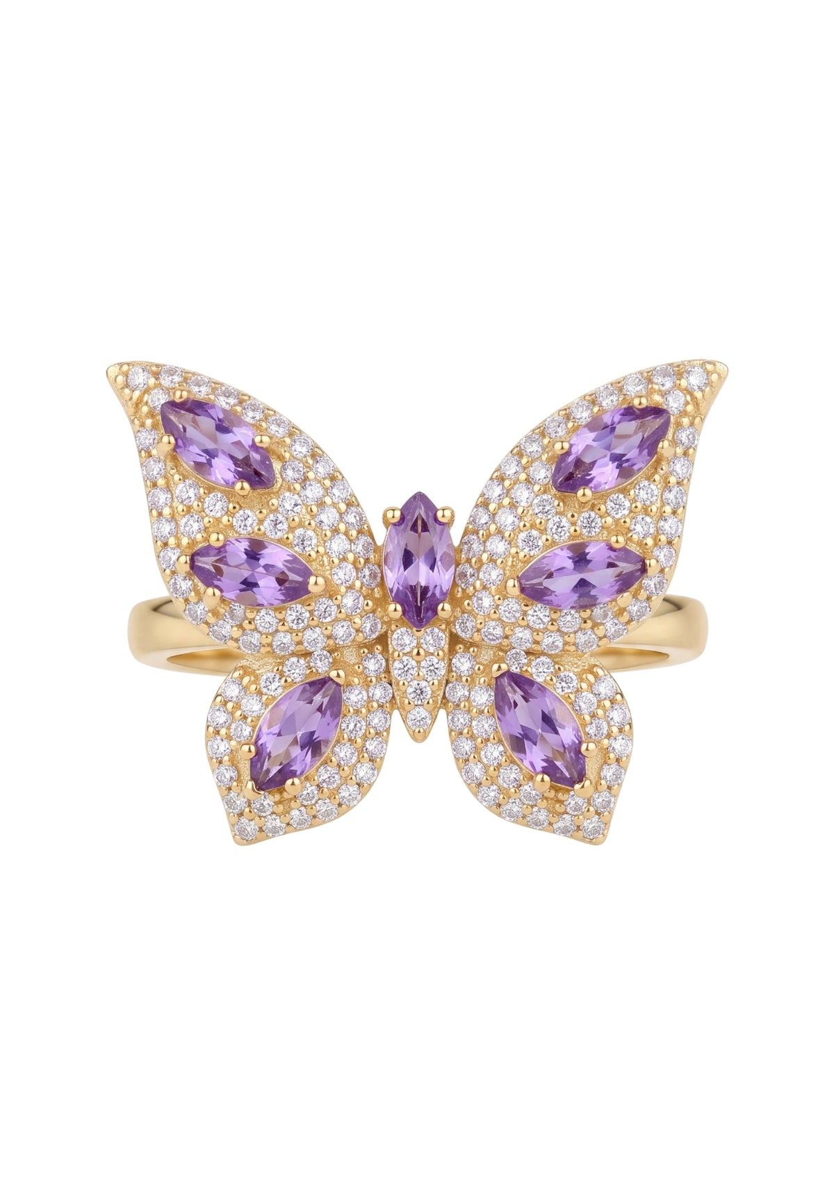 Pandora Butterfly Cocktail Ring Amethyst Gold