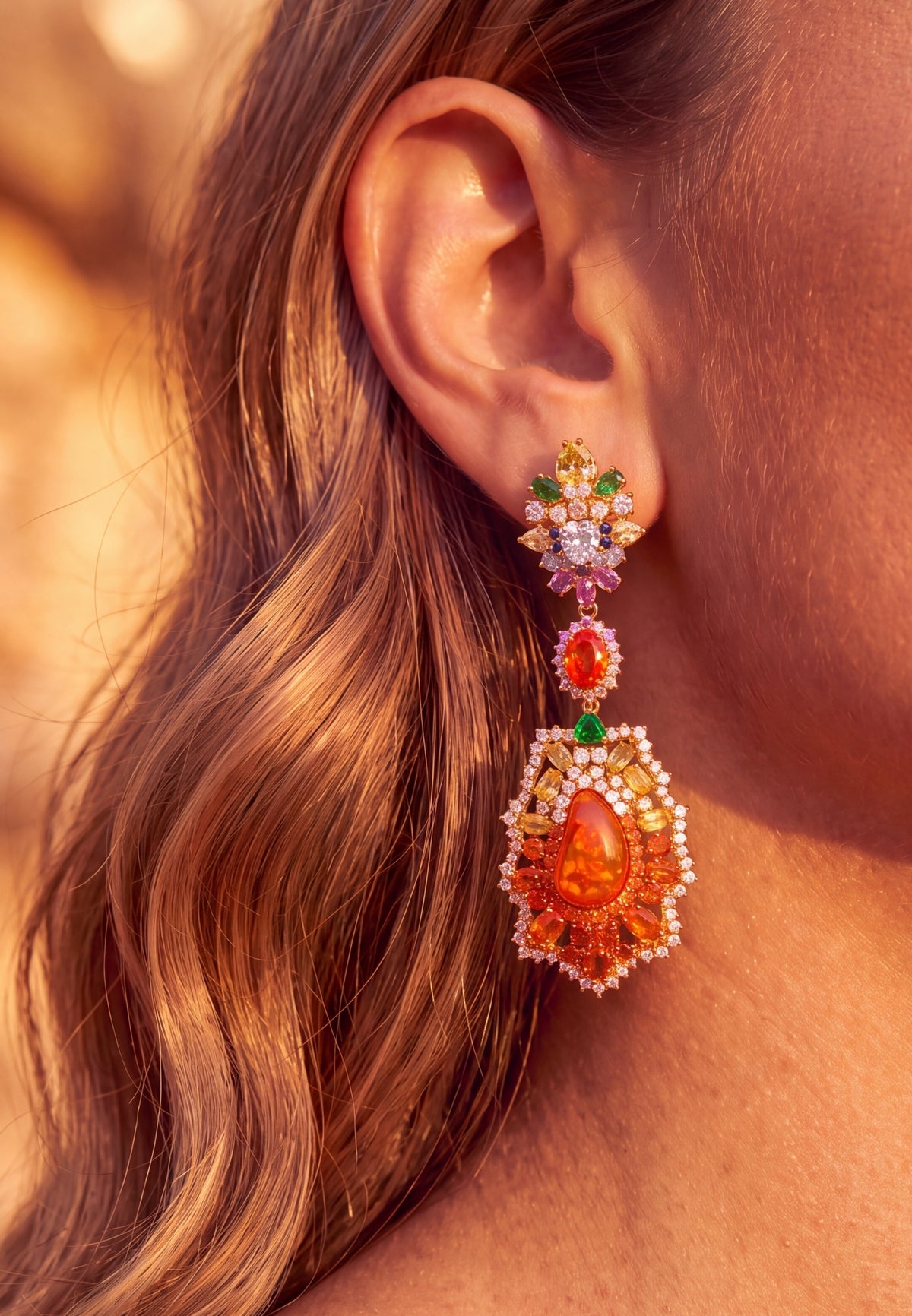 Frida Fire Opal Rainbow Drop Earrings Gold