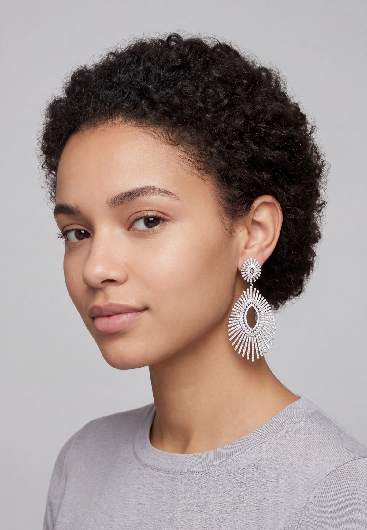 Geometria Sunburst Statement Drop Earrings Silver