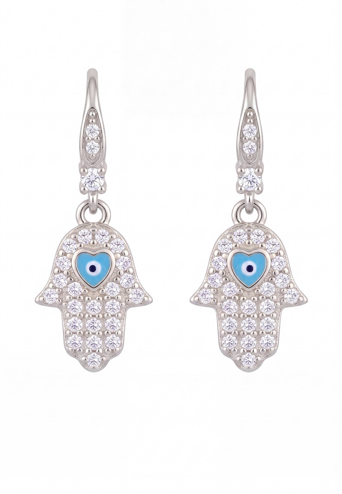 Hamsa Hand Drop Earrings Silver