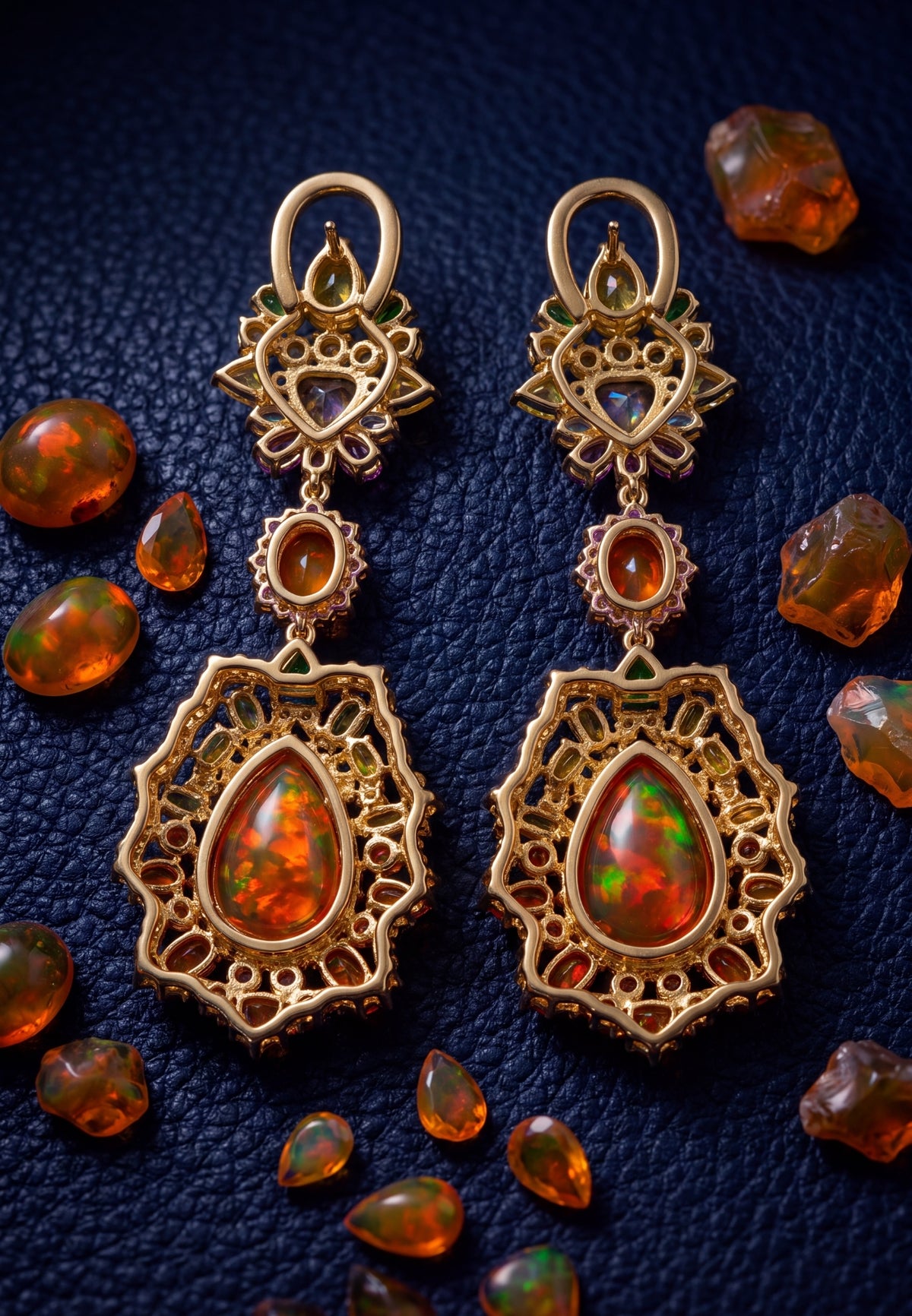 Frida Fire Opal Rainbow Drop Earrings Gold