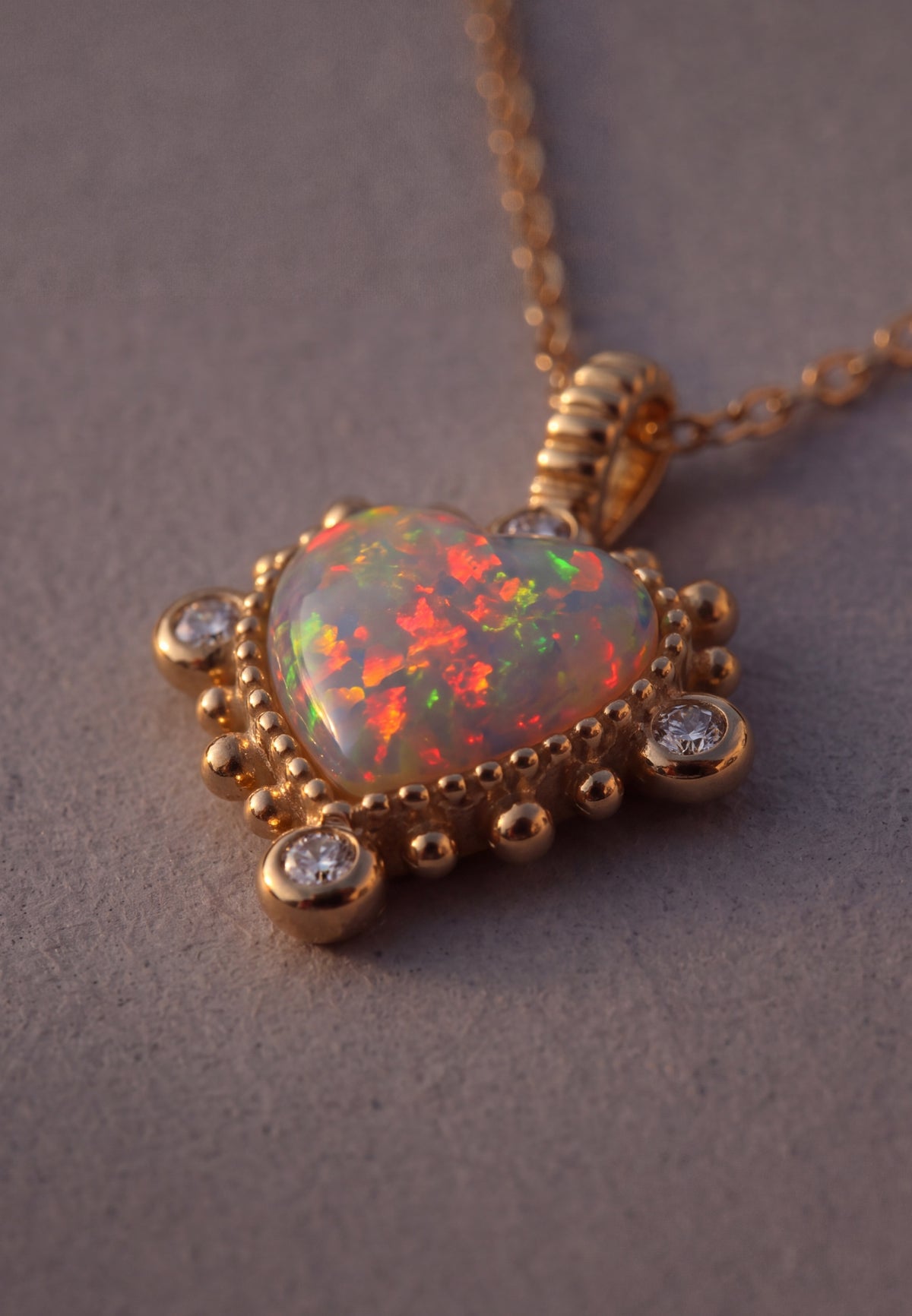 Angelique White Opal Heart Pendant Necklace Gold