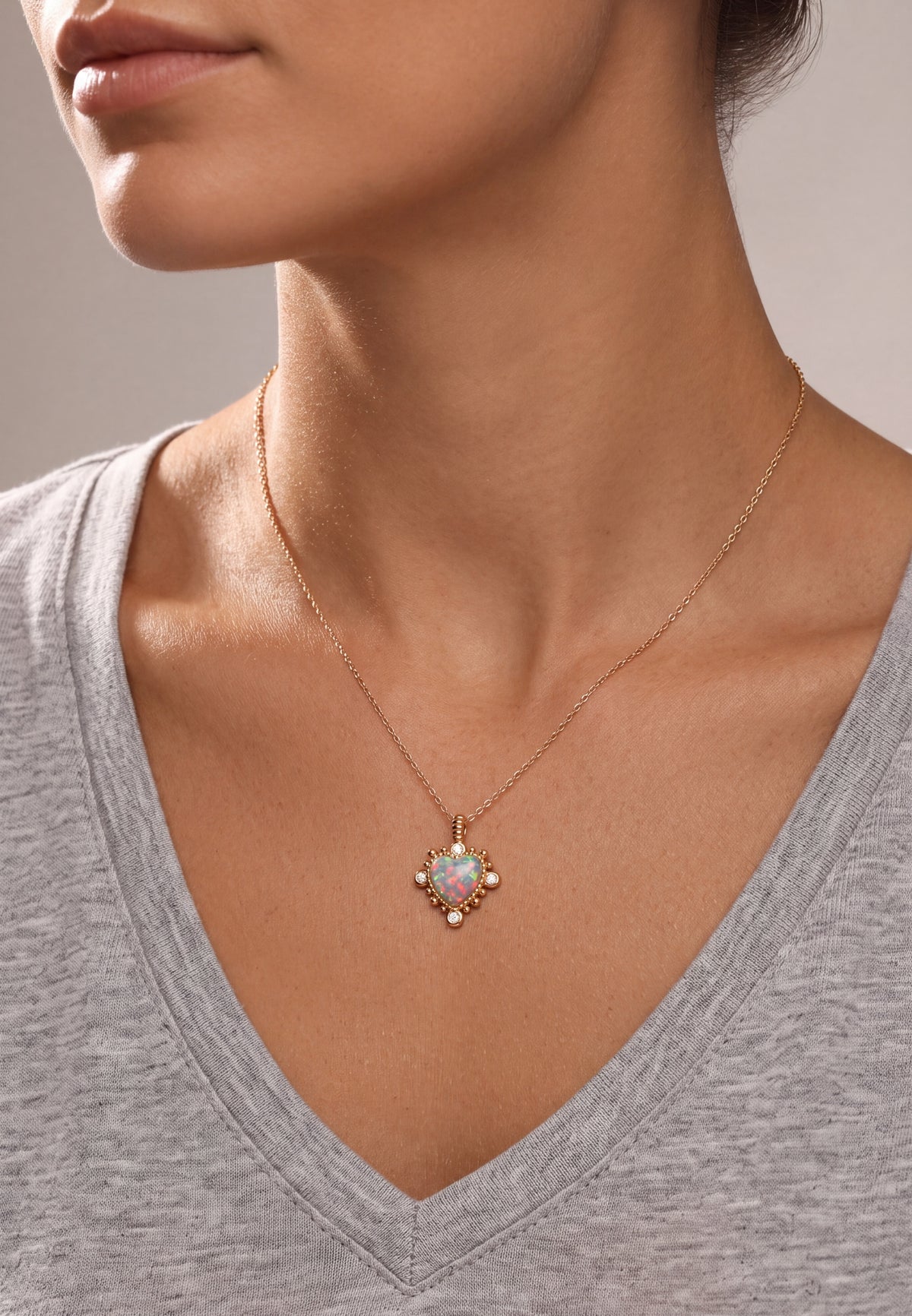 Angelique White Opal Heart Pendant Necklace Gold