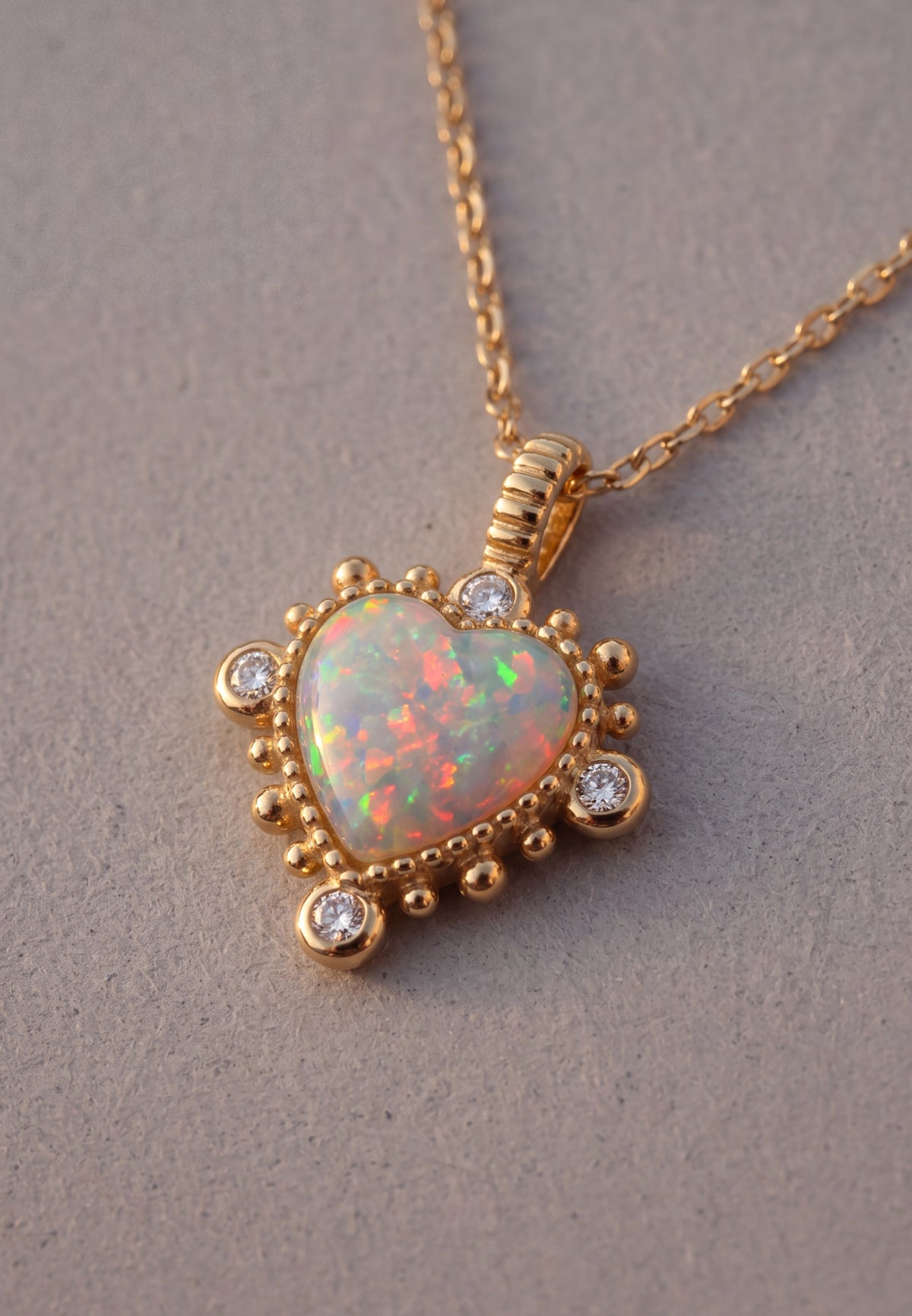 Angelique White Opal Heart Pendant Necklace Gold