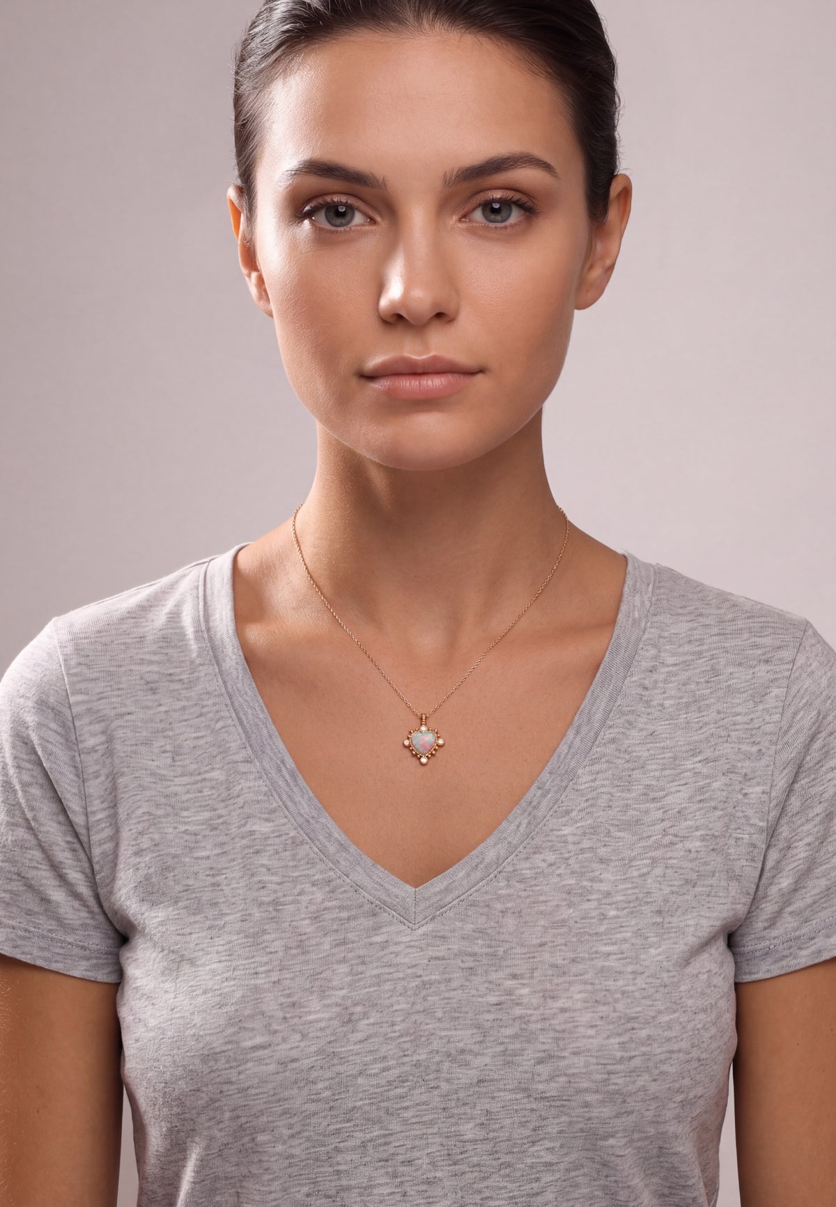 Angelique White Opal Heart Pendant Necklace Gold