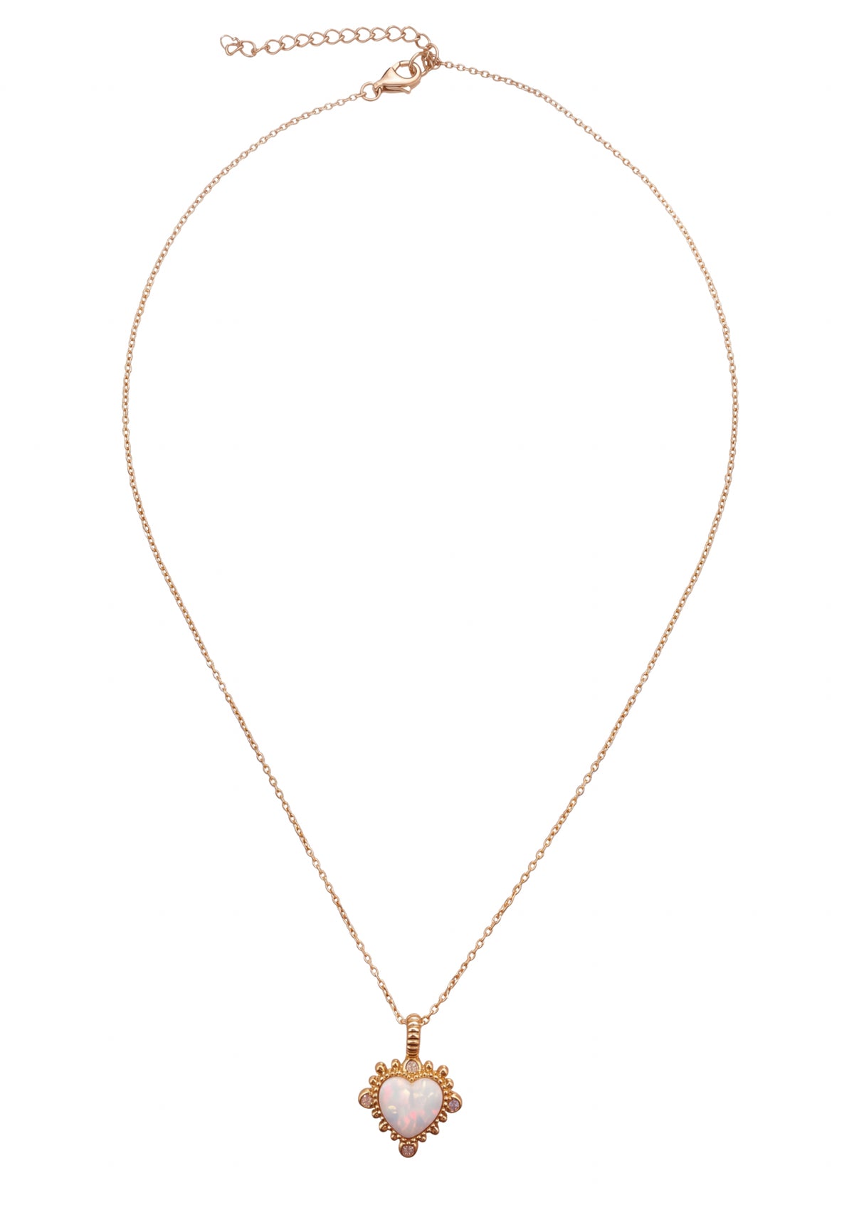 Angelique White Opal Heart Pendant Necklace Gold