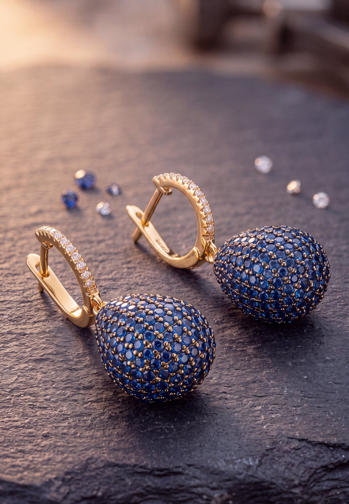 Valerie Pear Drop Gemstone Earrings Gold Sapphire Blue