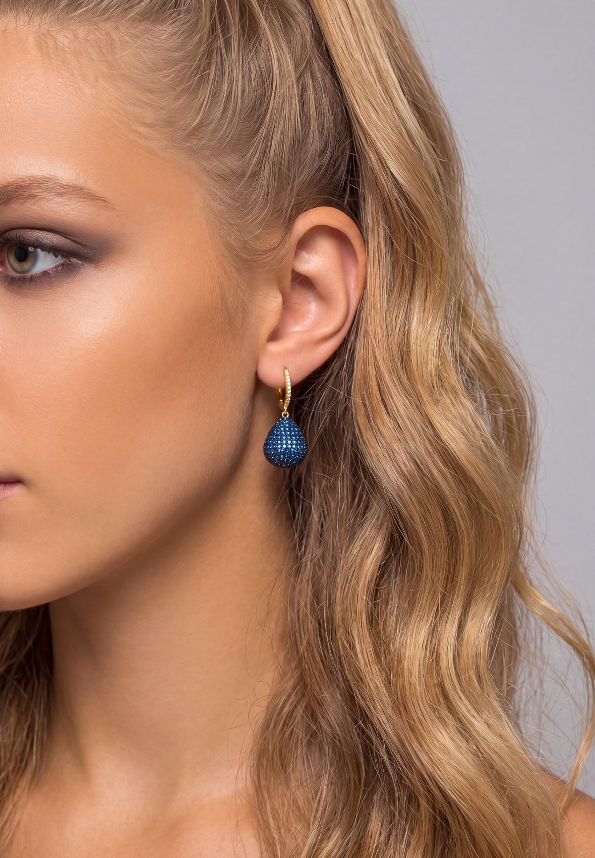 Valerie Pear Drop Gemstone Earrings Gold Sapphire Blue