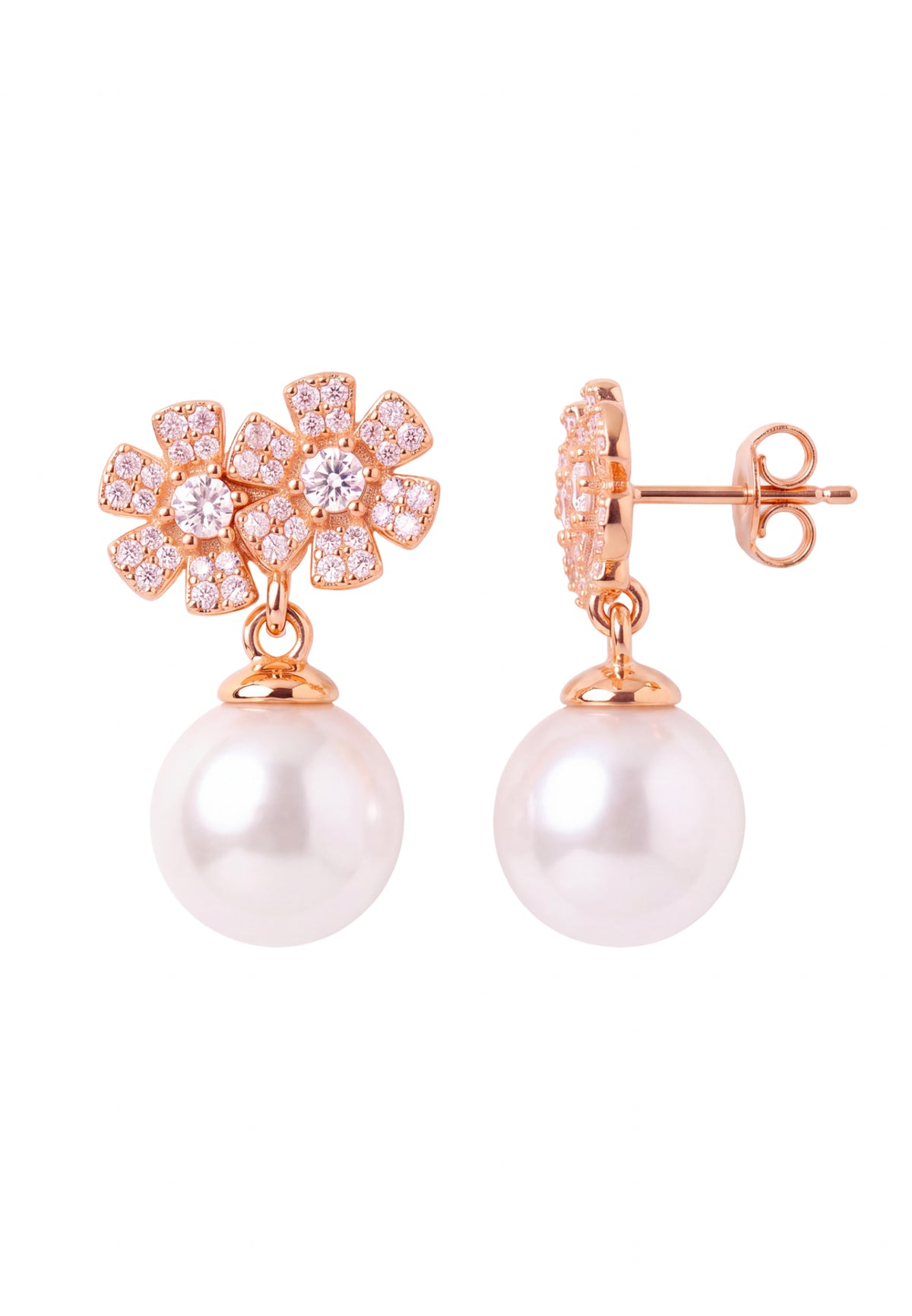 Bouquet And Pearl Drop Earrings Rosegold