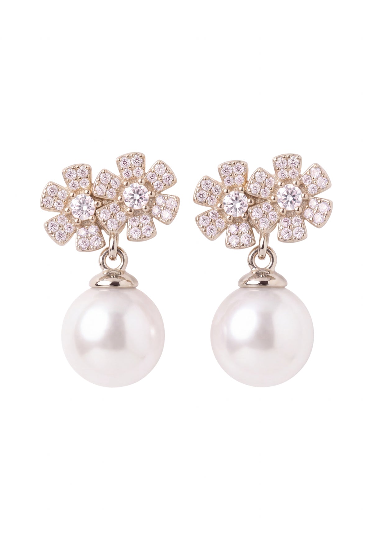 Bouquet And Pearl Drop Earrings Silver