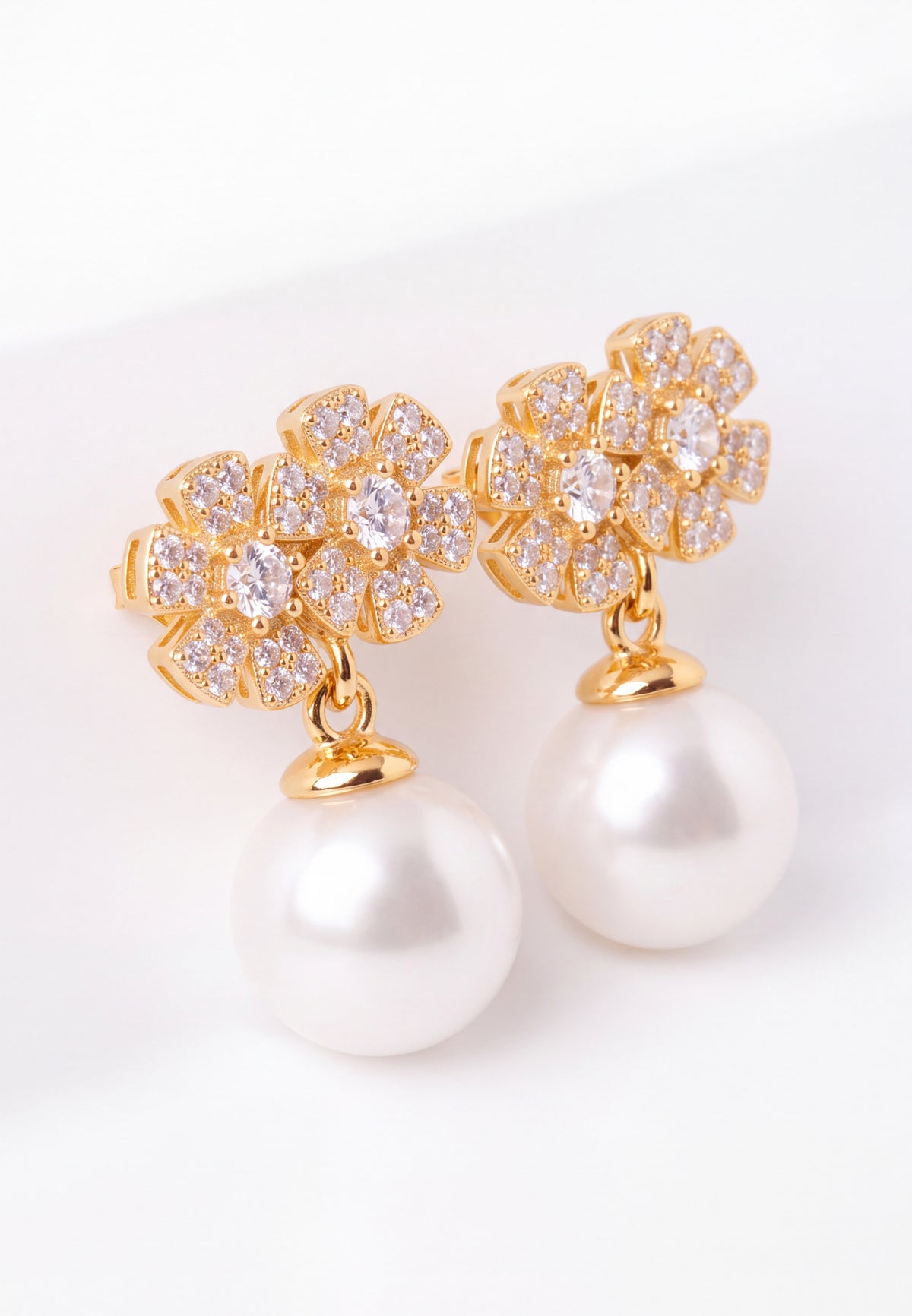 Bouquet And Pearl Drop Earrings Gold