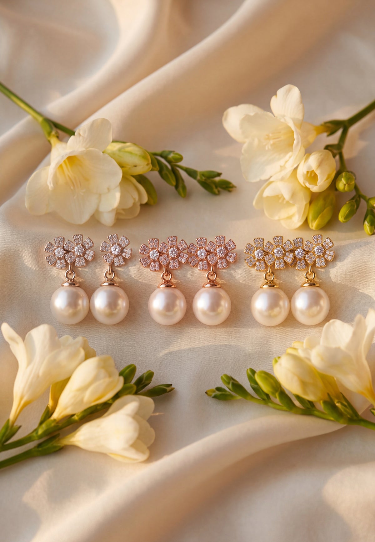 Bouquet And Pearl Drop Earrings Gold
