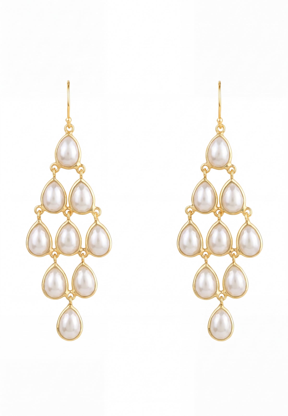 Erviola Gemstone Cascade Earrings Gold Pearl