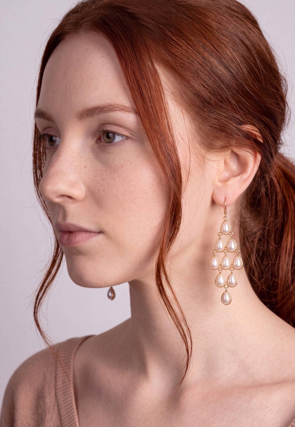 Erviola Gemstone Cascade Earrings Gold Pearl